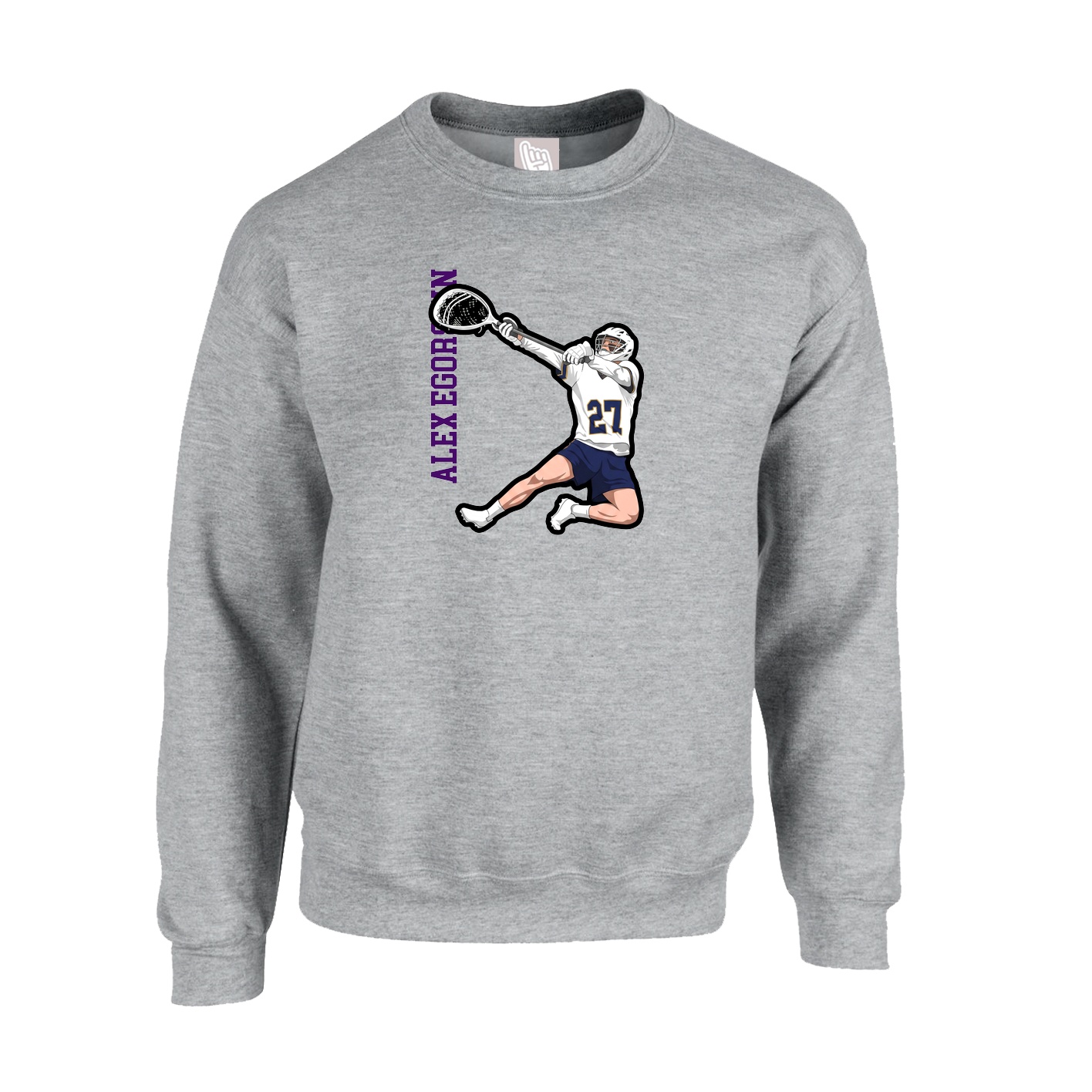 Fleece Crew — Name Vertical in Grey