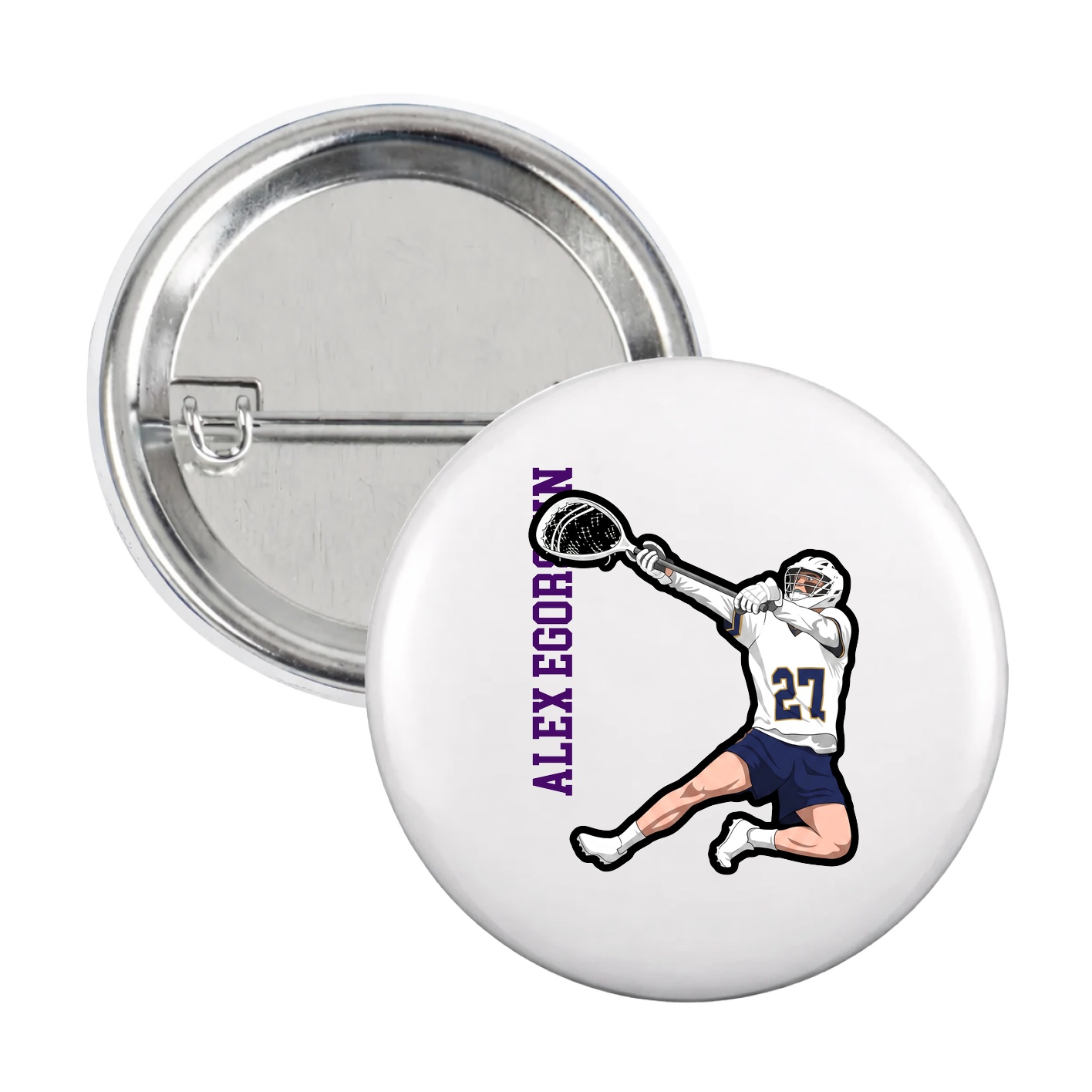 Game Day Button — Name Vertical in White