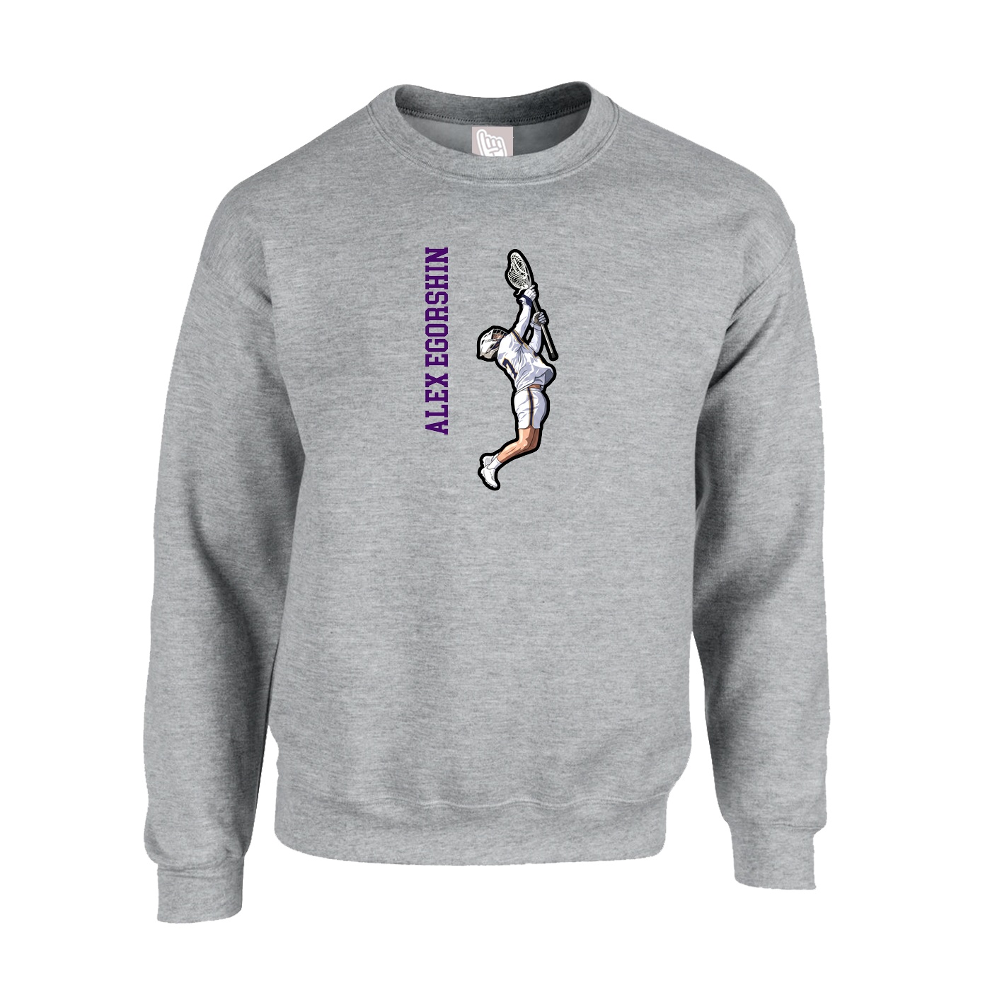 Fleece Crew — Name Vertical in Grey