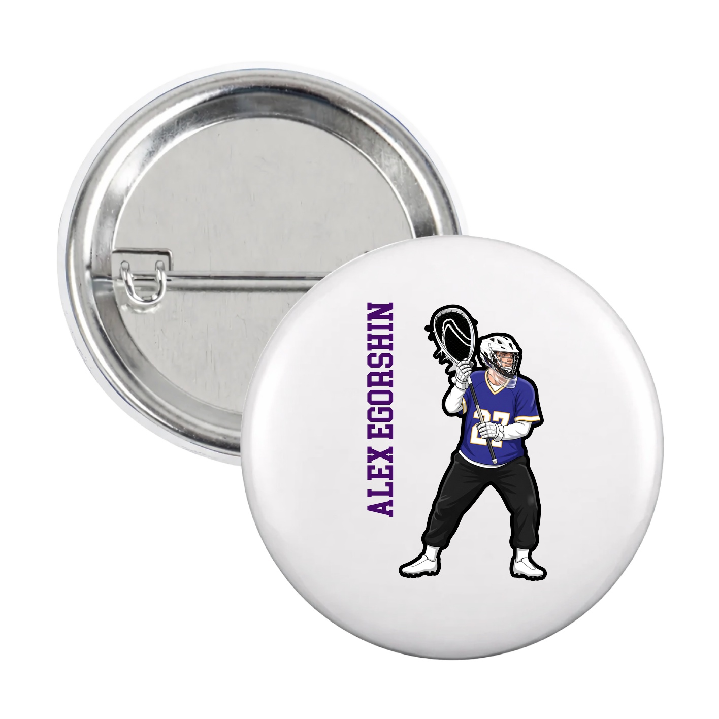 Game Day Button — Name Vertical in White