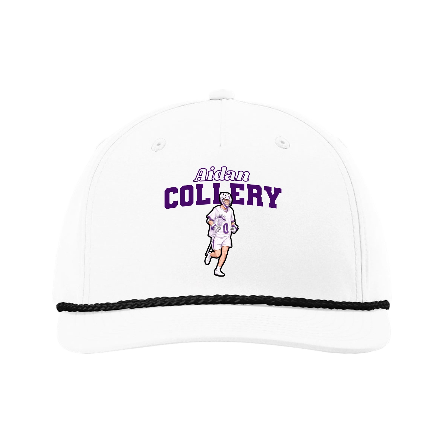 Five-Panel Classic Rope Cap — Name Arch in White