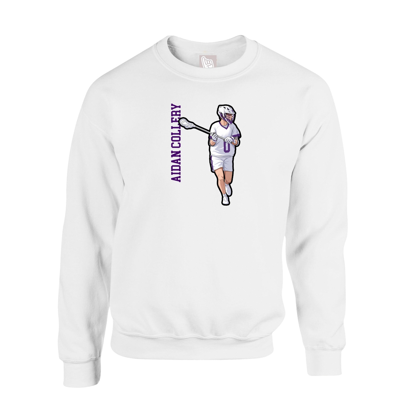 Fleece Crew — Name Vertical in White