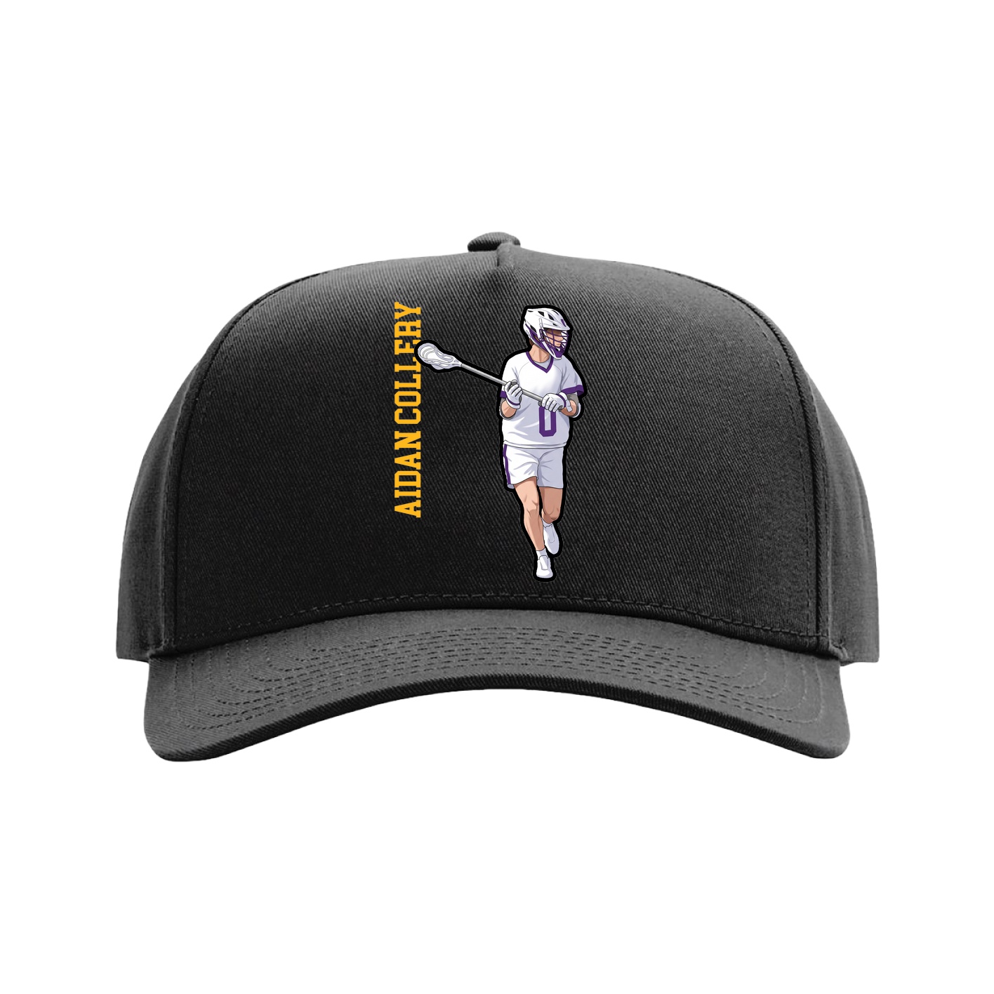 Full Fabric Five-Panel Champ Cap — Name Vertical in Black