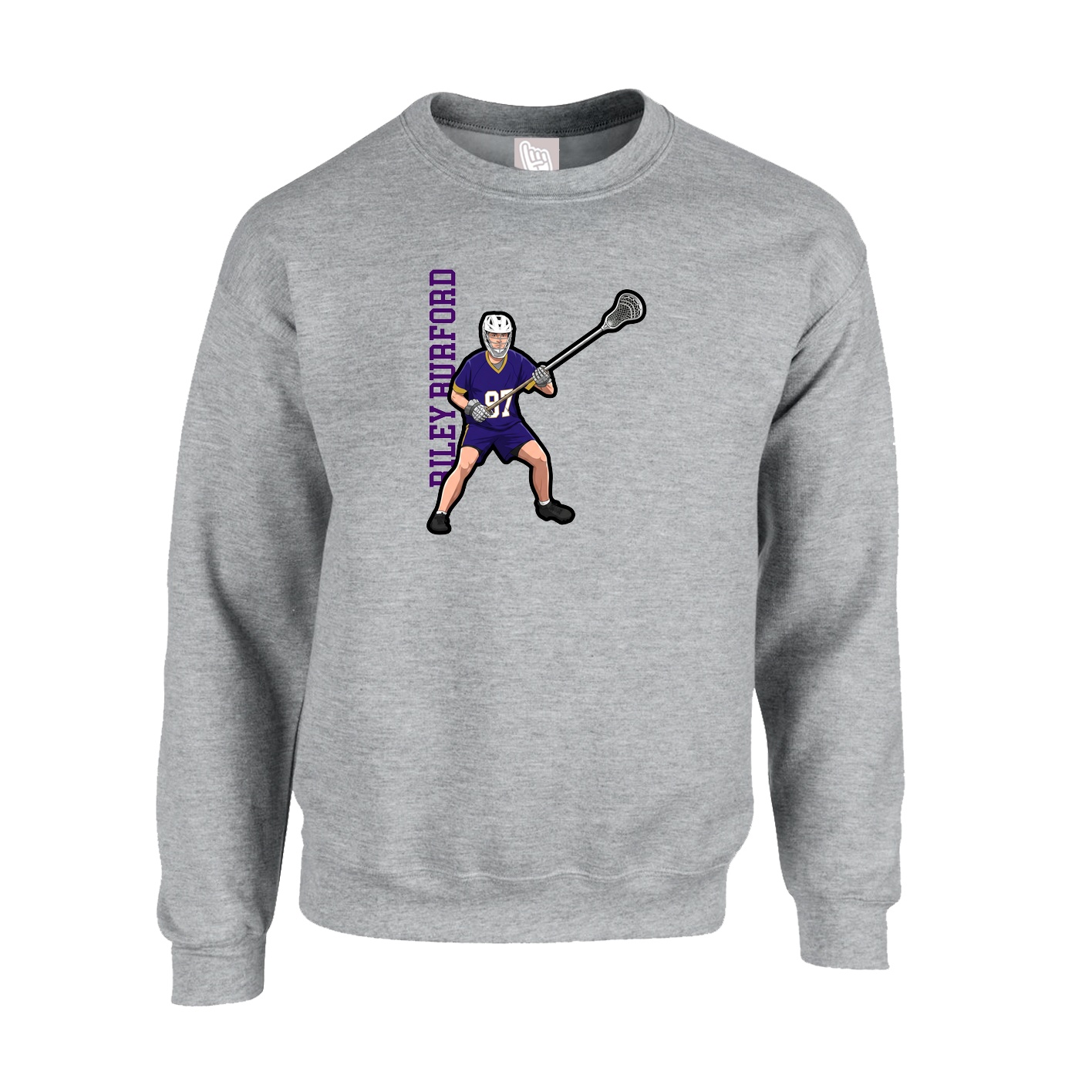 Fleece Crew — Name Vertical in Grey