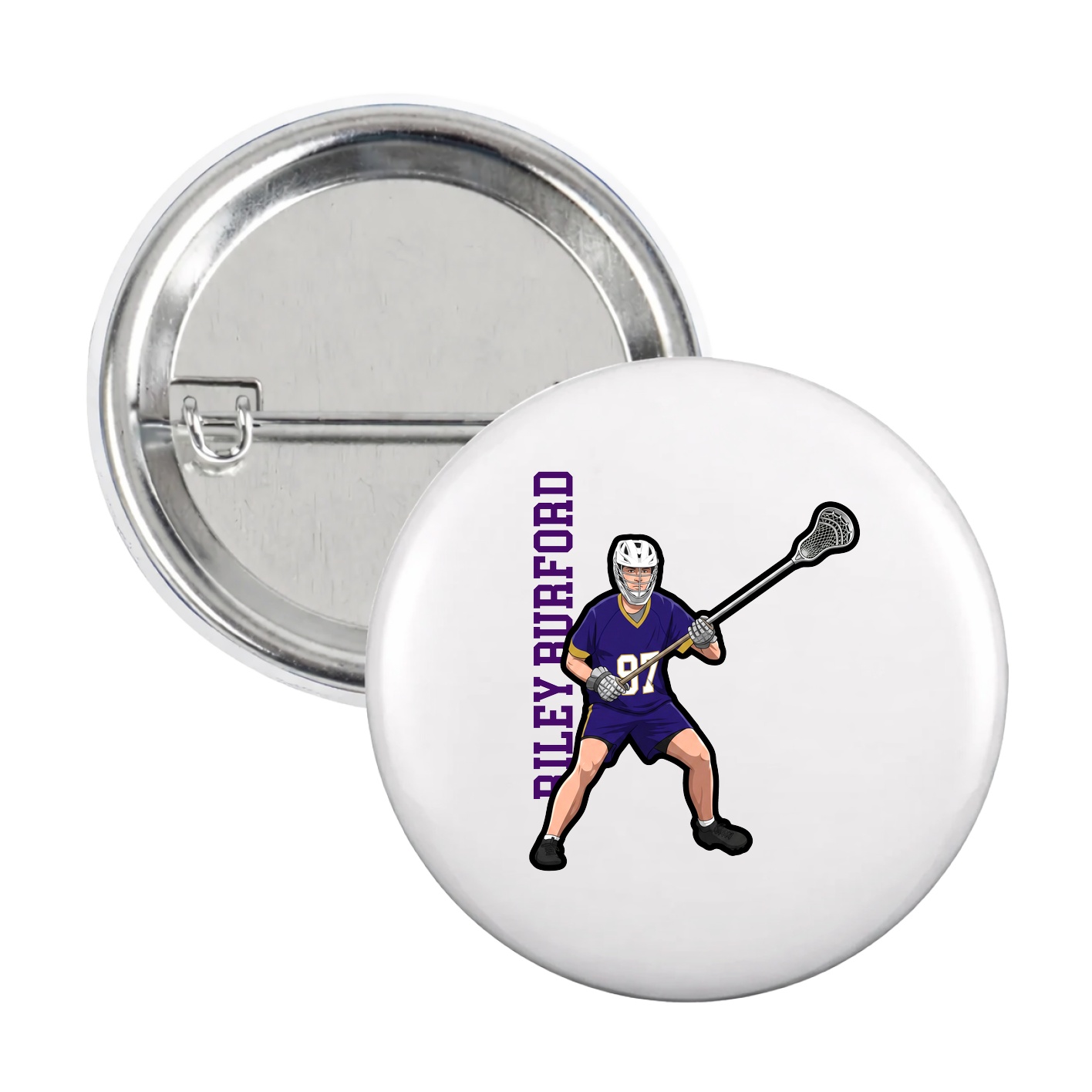 Game Day Button — Name Vertical in White