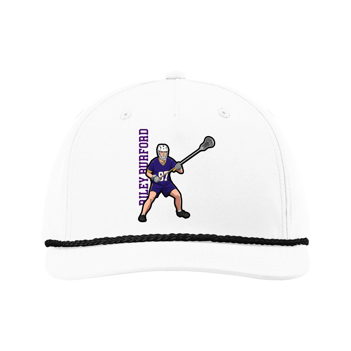 Five-Panel Classic Rope Cap — Name Vertical in White