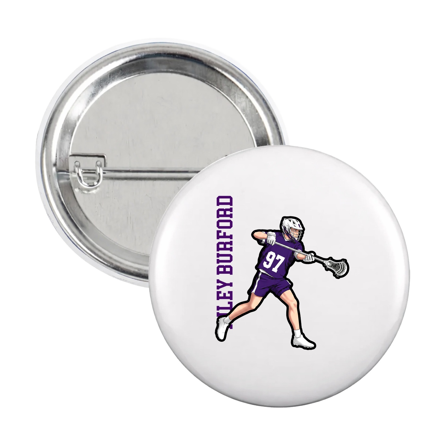Game Day Button — Name Vertical in White