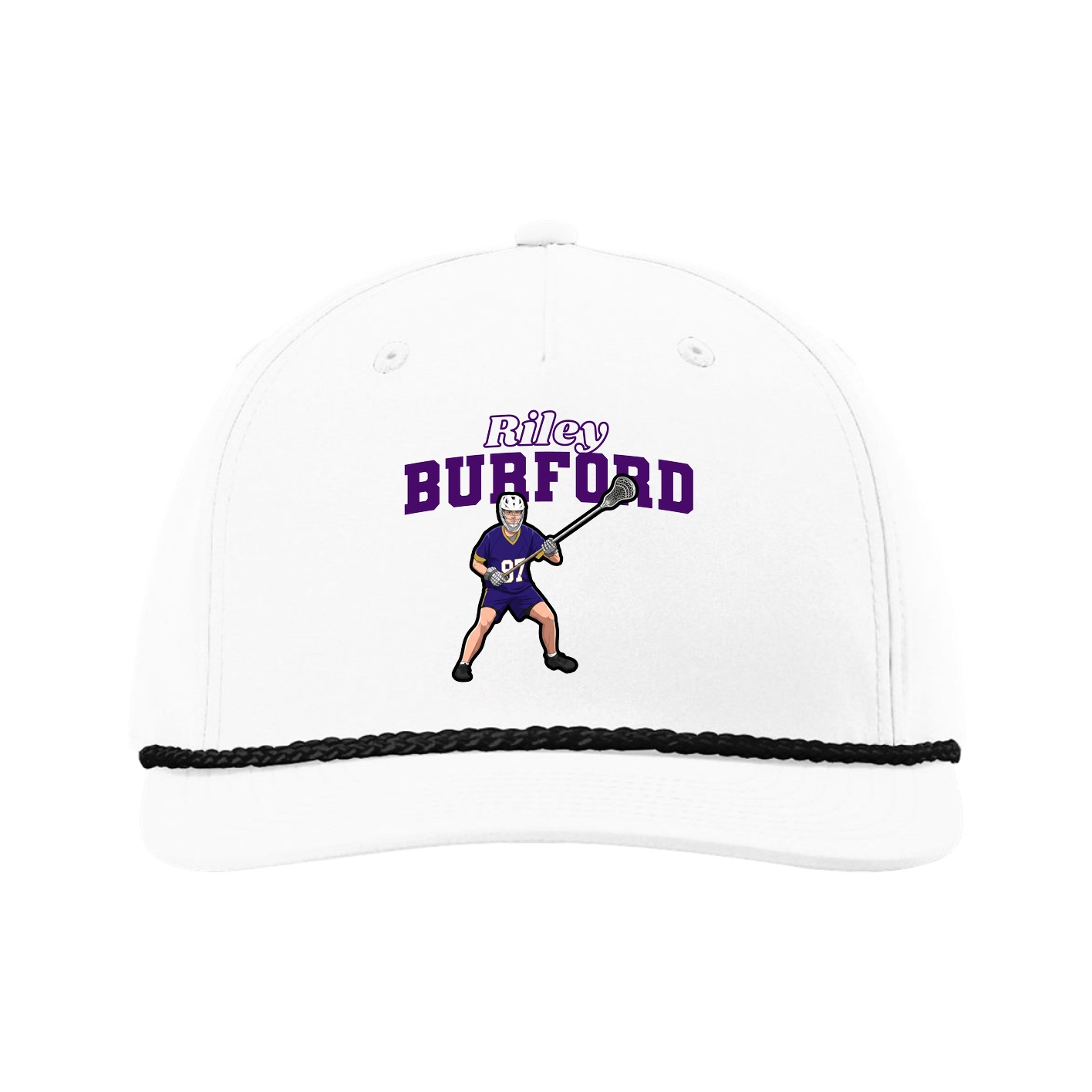 Five-Panel Classic Rope Cap — Name Arch in White
