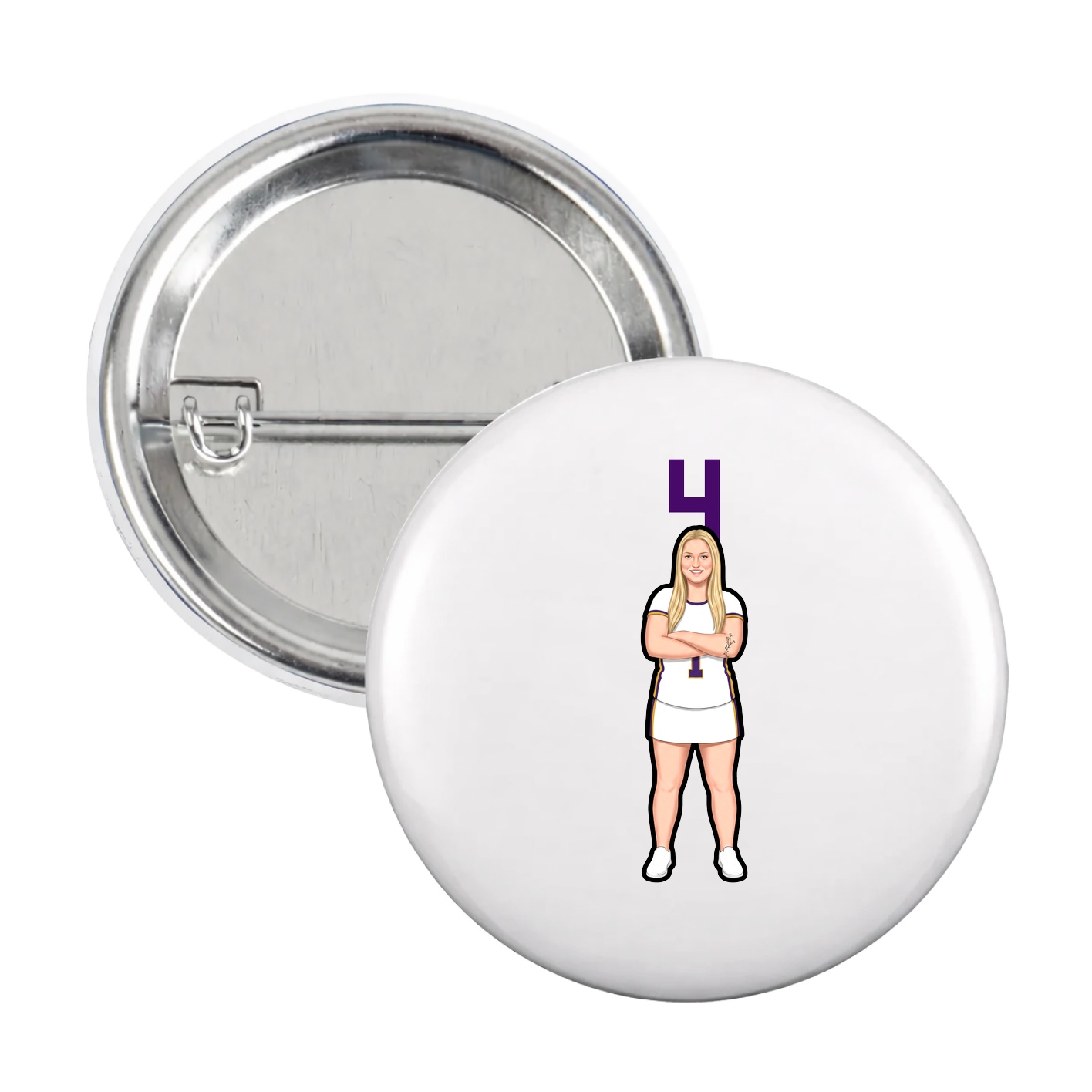 Game Day Button — Number Top in White