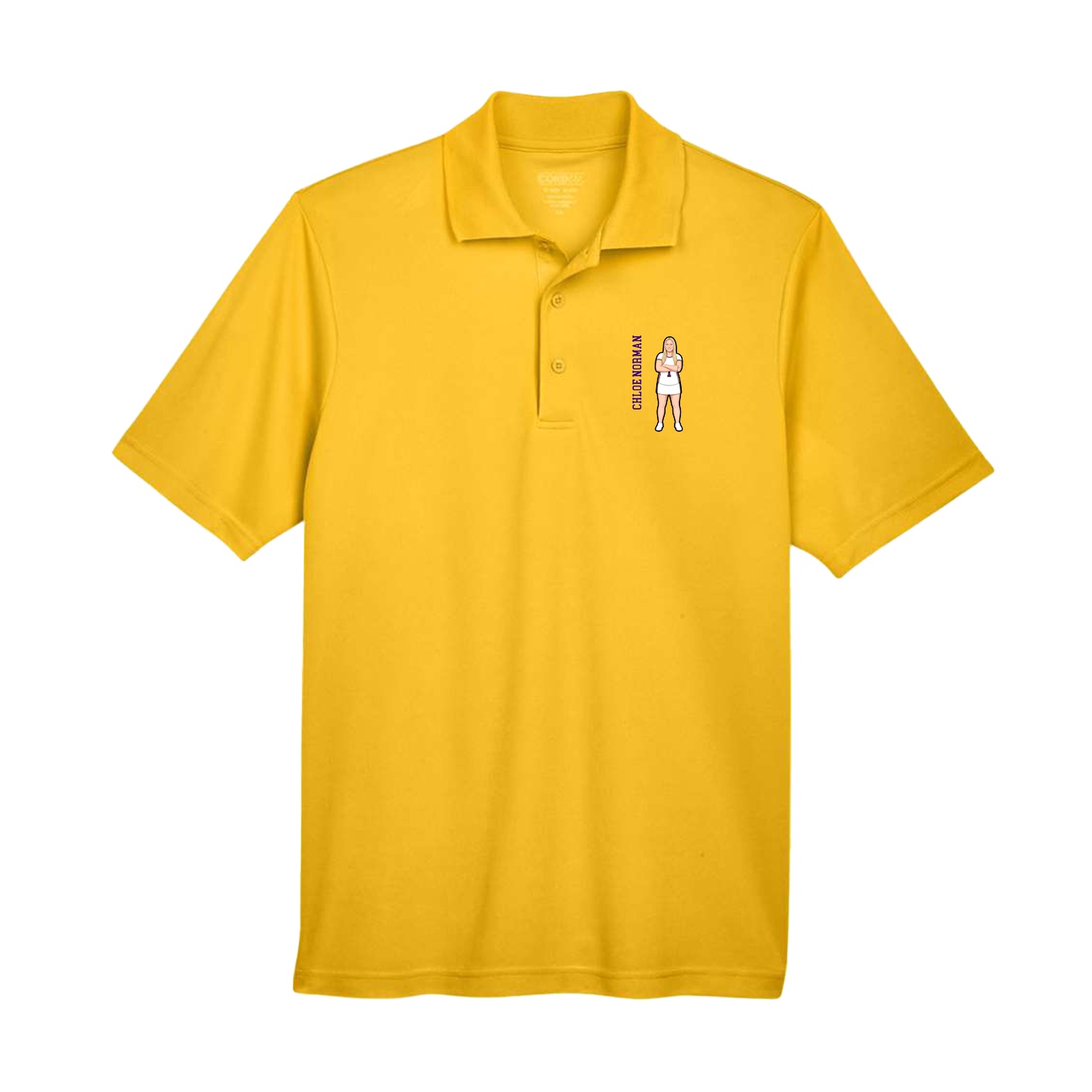 Performance Polo — Name Vertical in Gold