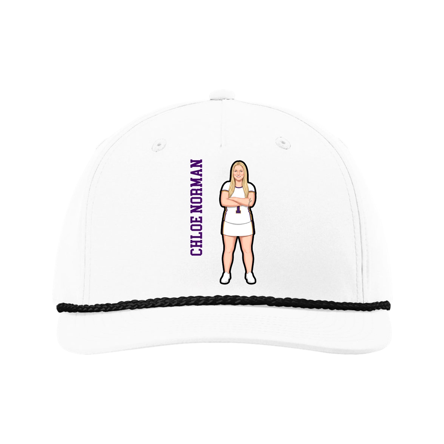 Five-Panel Classic Rope Cap — Name Vertical in White