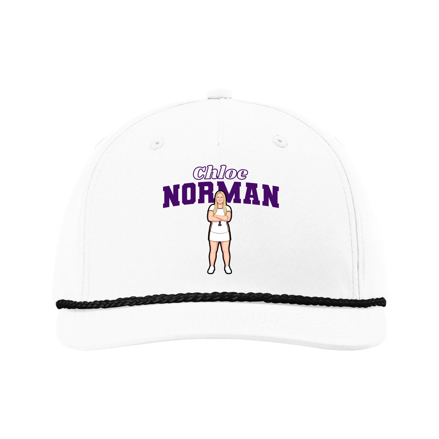 Five-Panel Classic Rope Cap — Name Arch in White