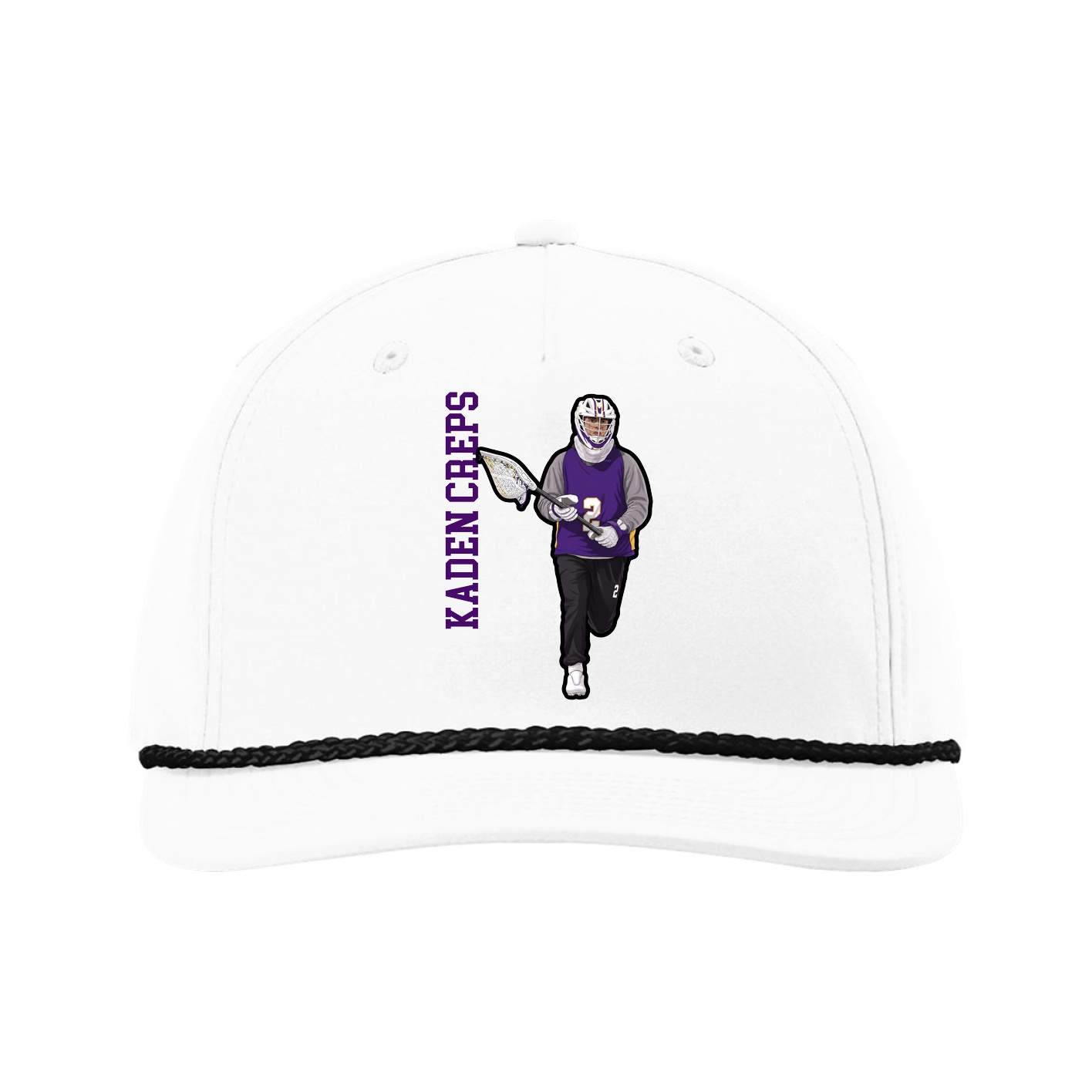 Five-Panel Classic Rope Cap — Name Vertical in White