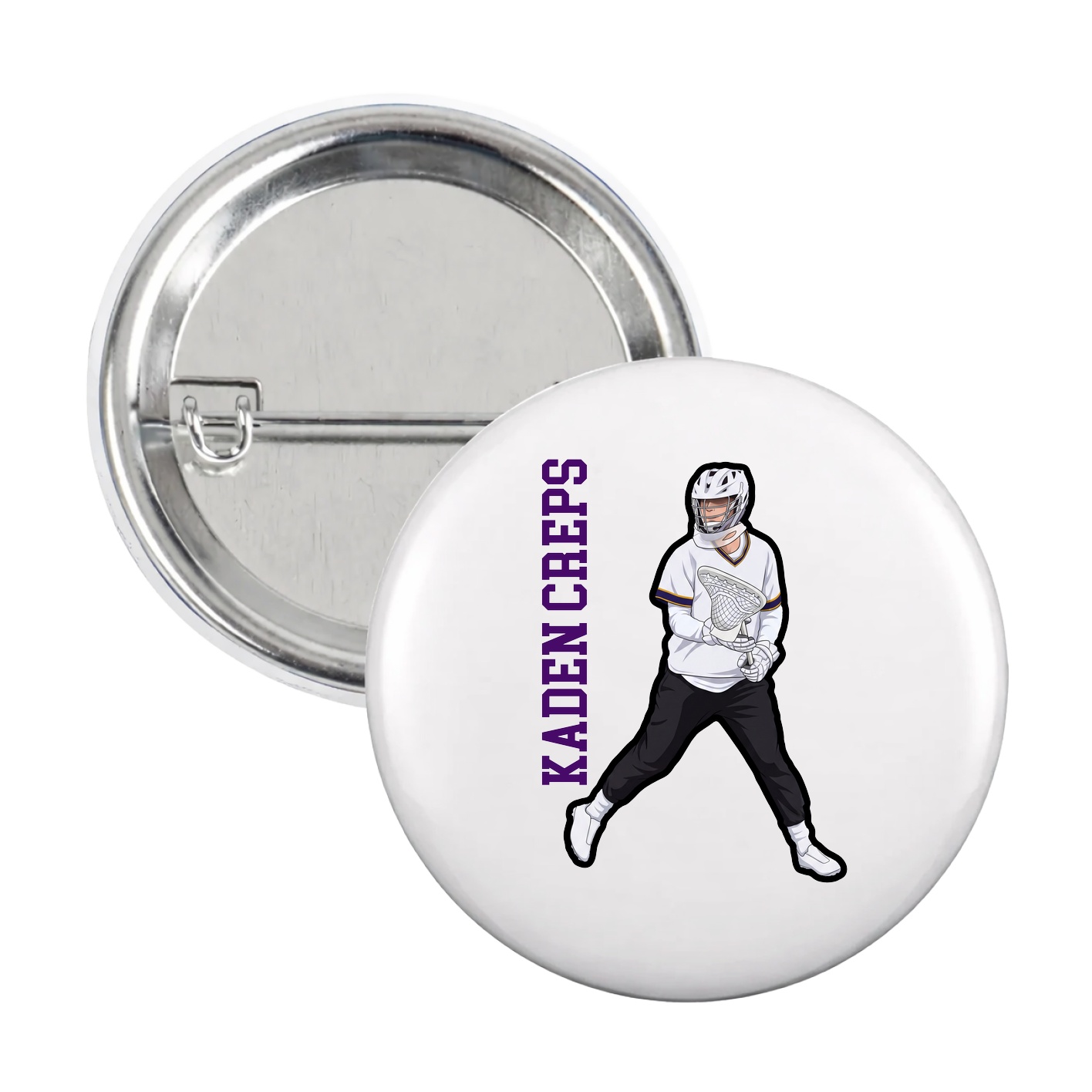 Game Day Button — Name Vertical in White
