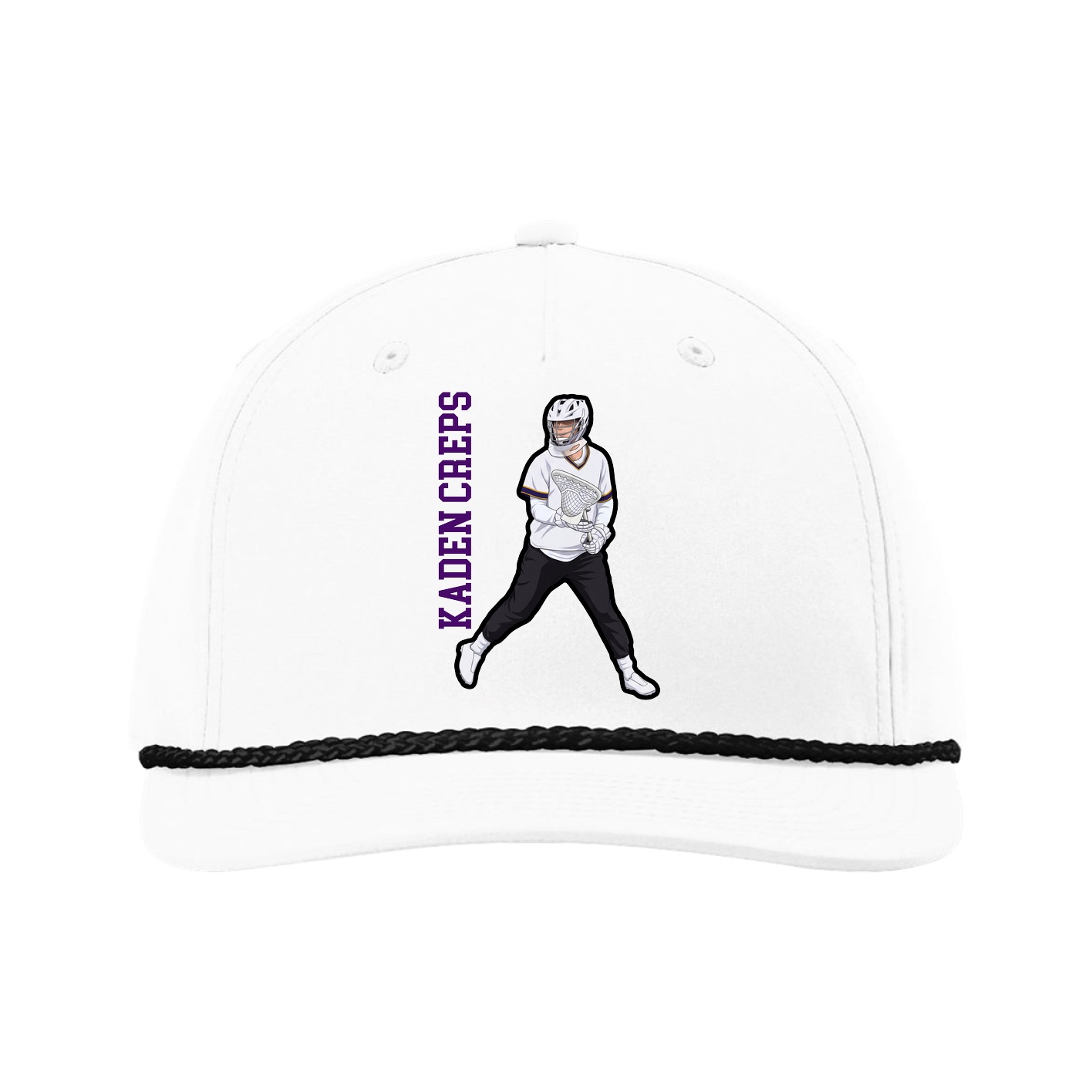 Five-Panel Classic Rope Cap — Name Vertical in White