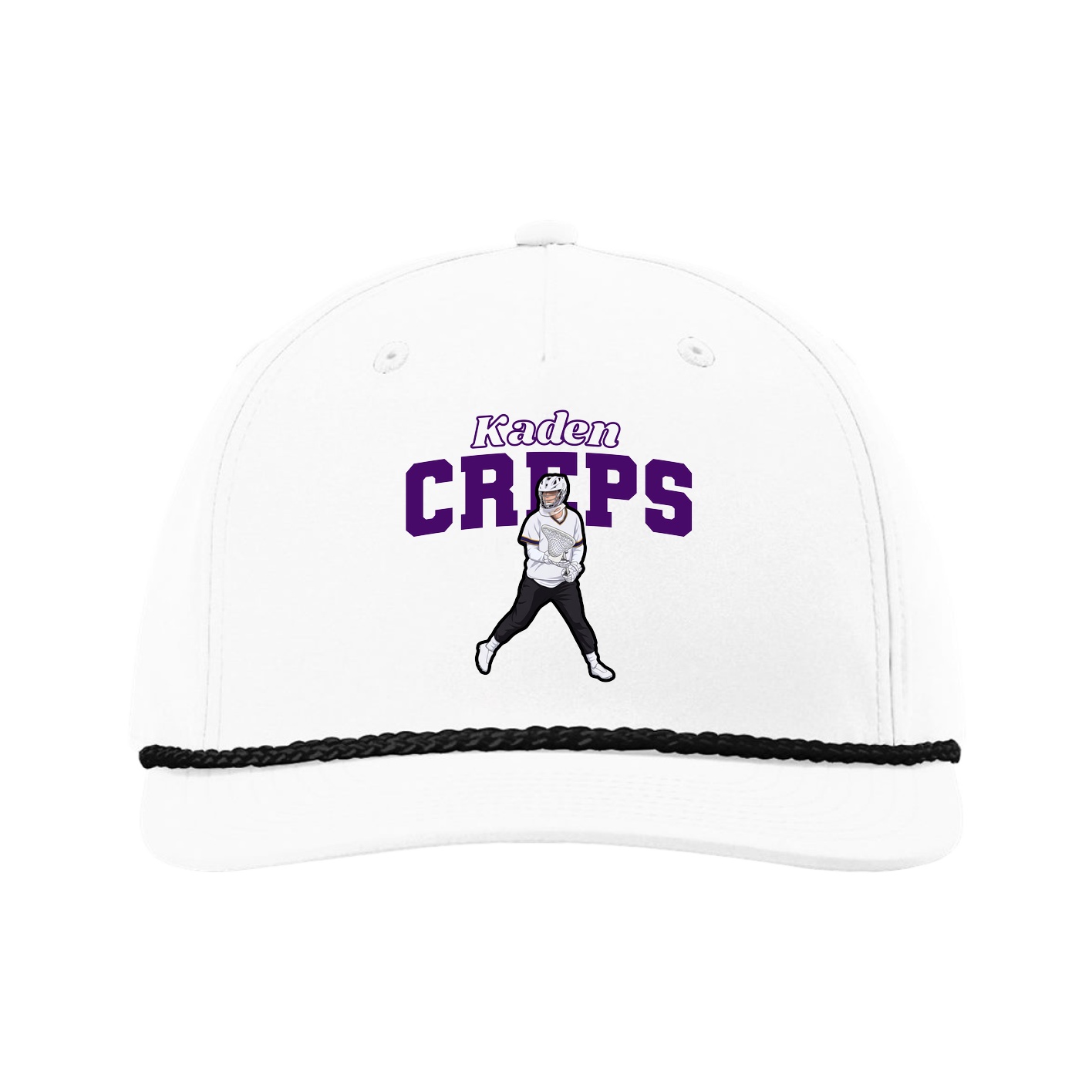 Five-Panel Classic Rope Cap — Name Arch in White