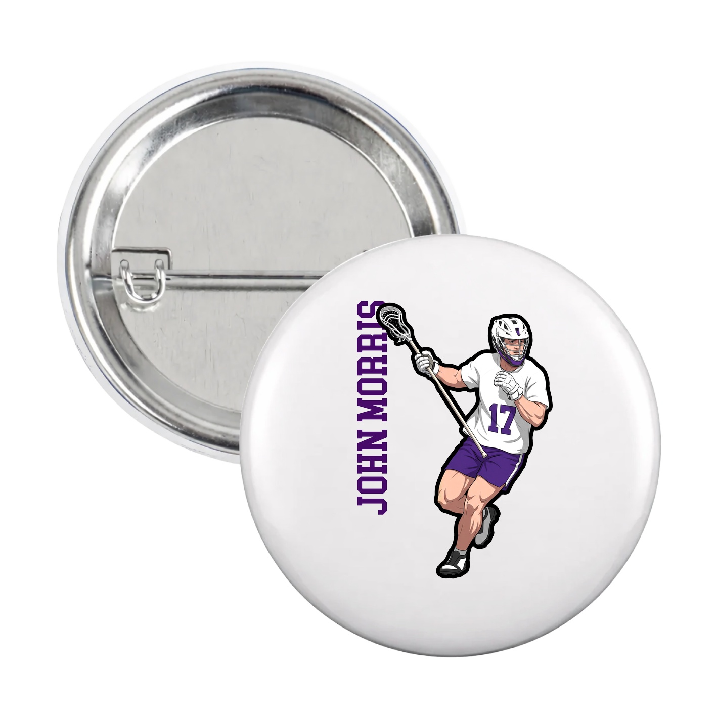 Game Day Button — Name Vertical in White