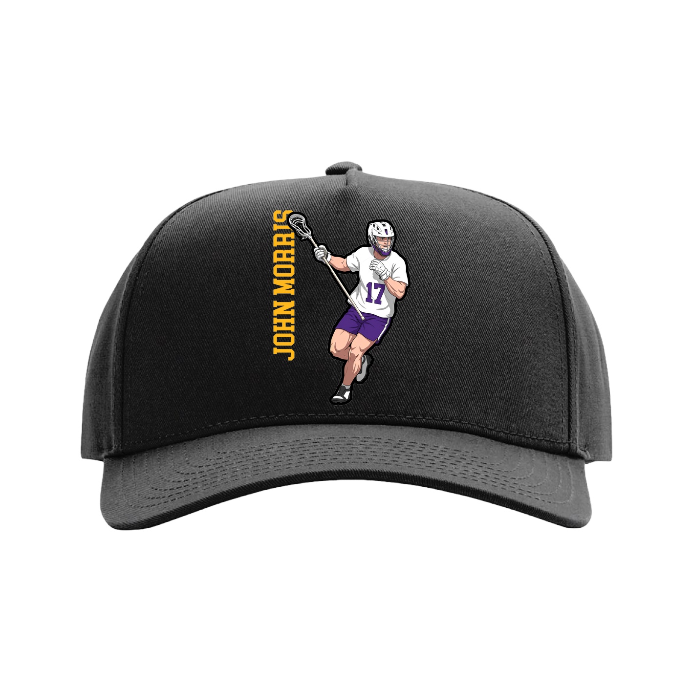 Full Fabric Five-Panel Champ Cap — Name Vertical in Black
