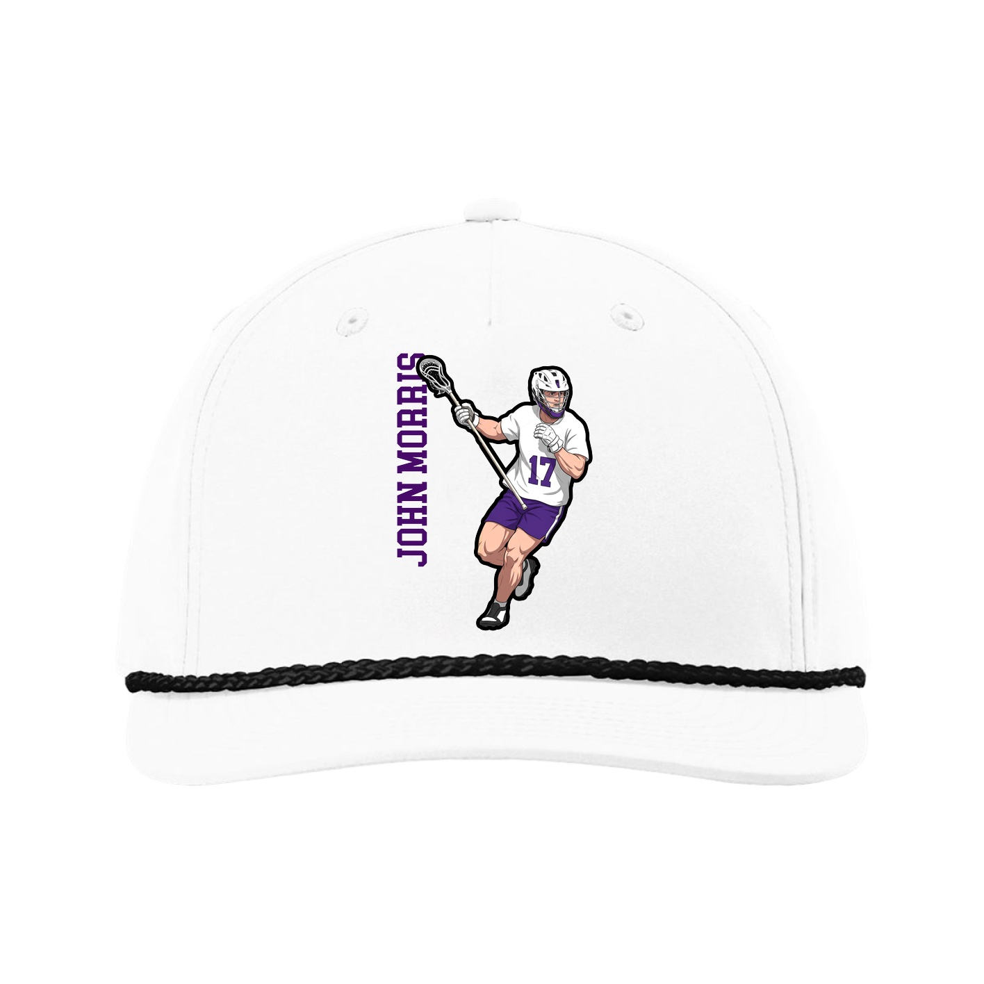 Five-Panel Classic Rope Cap — Name Vertical in White