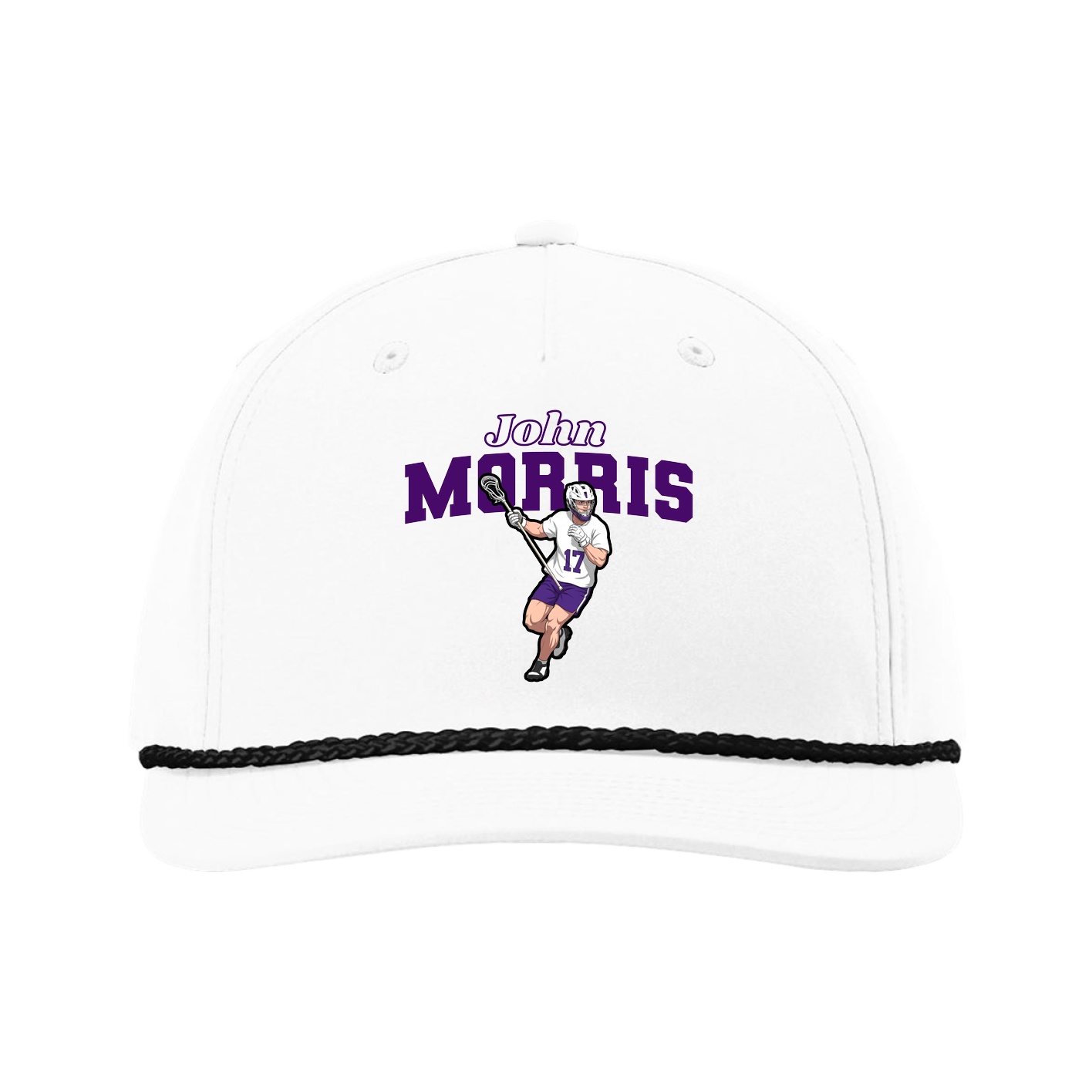 Five-Panel Classic Rope Cap — Name Arch in White