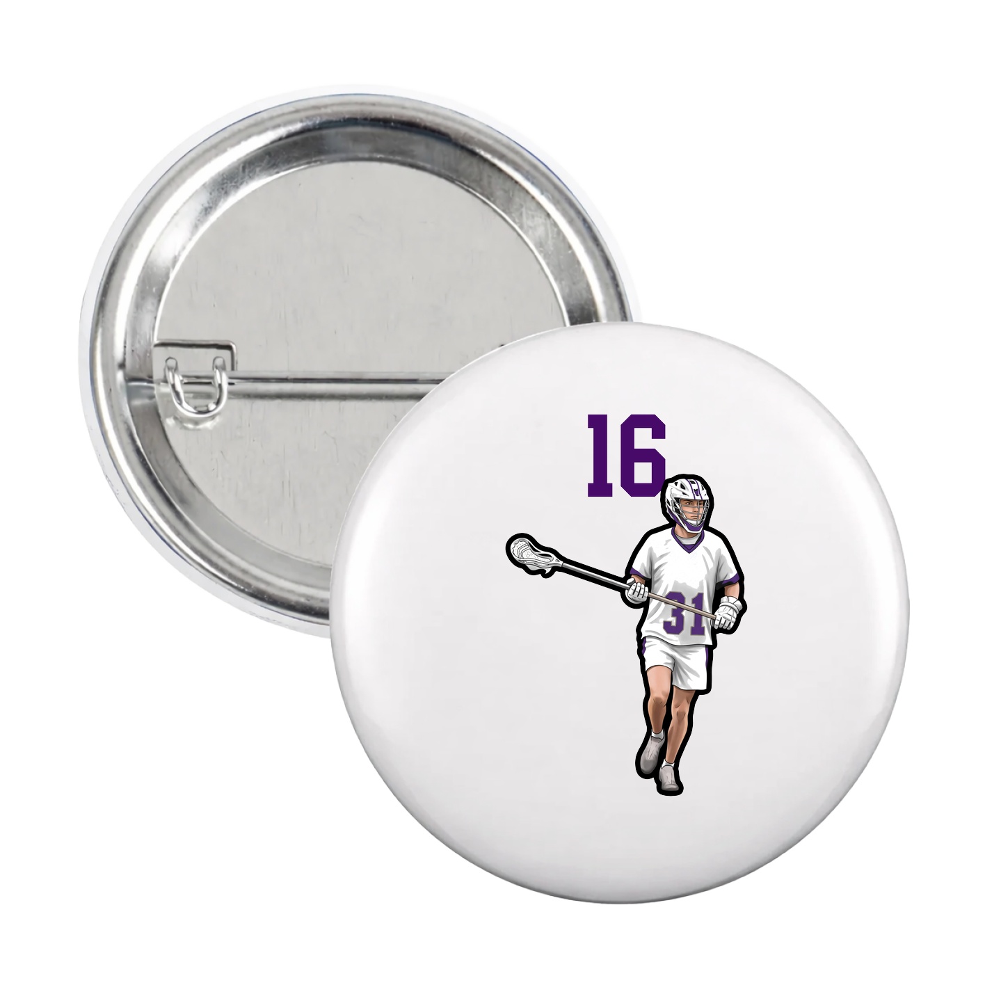Game Day Button — Number Top in White