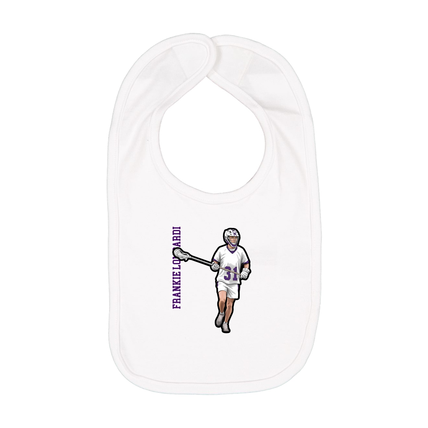 Infant Bib — Name Vertical in White