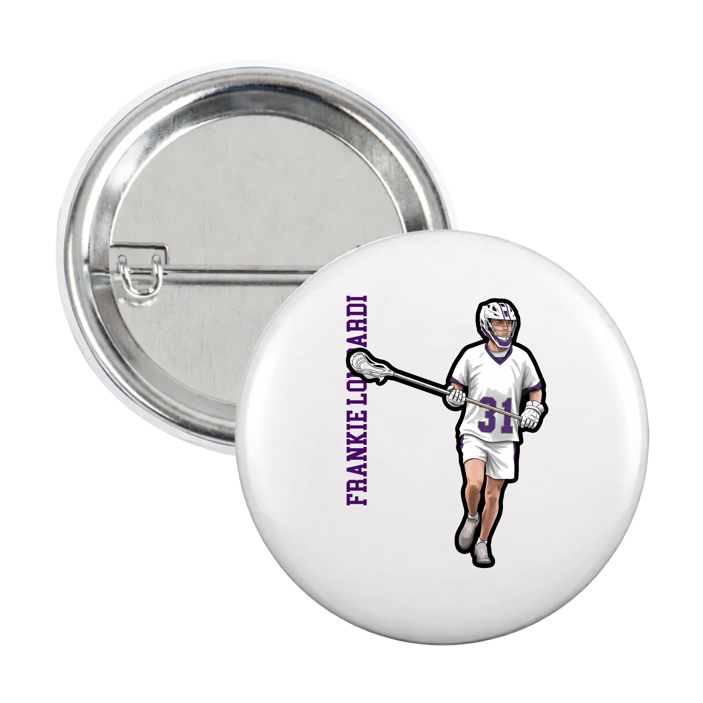 Game Day Button — Name Vertical in White
