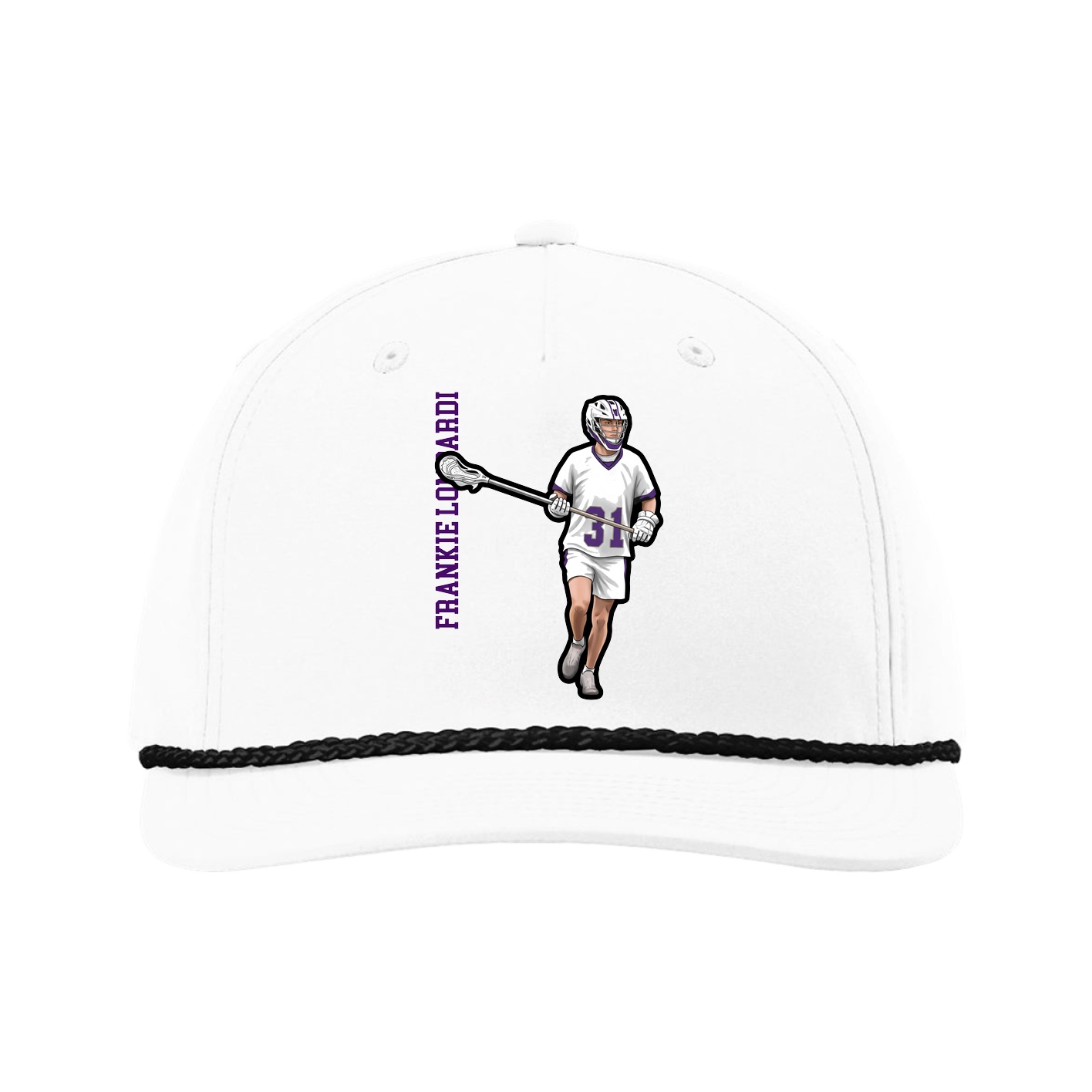 Five-Panel Classic Rope Cap — Name Vertical in White