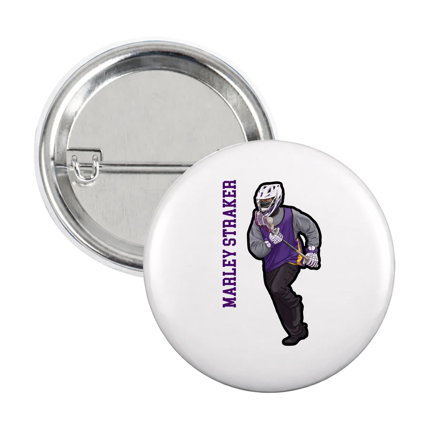 Game Day Button — Name Vertical in White
