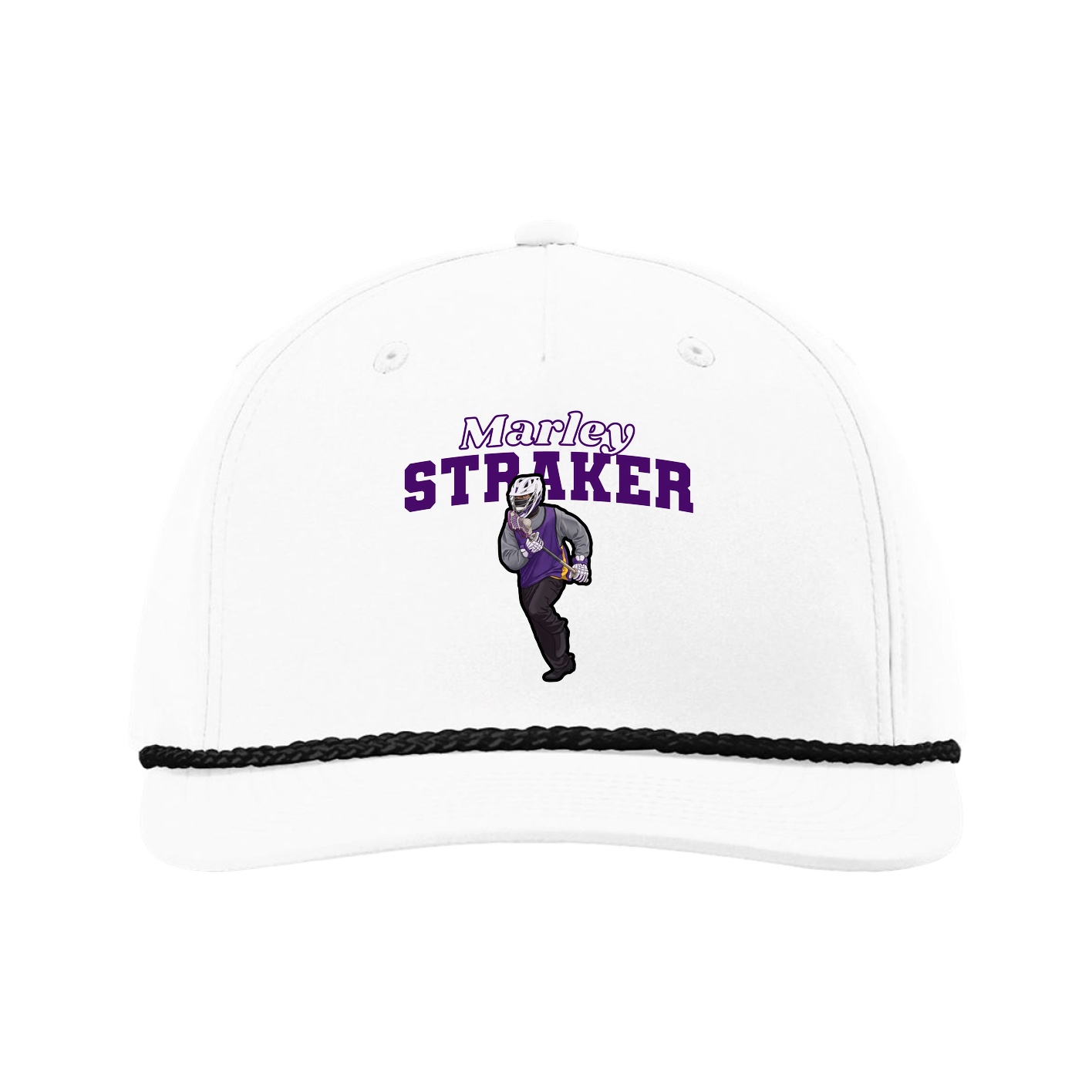 Five-Panel Classic Rope Cap — Name Arch in White