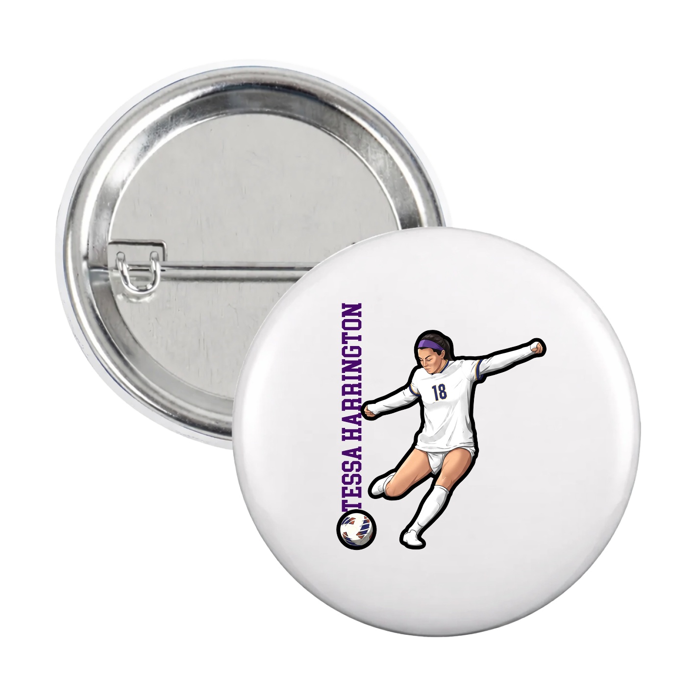 Game Day Button — Name Vertical in White