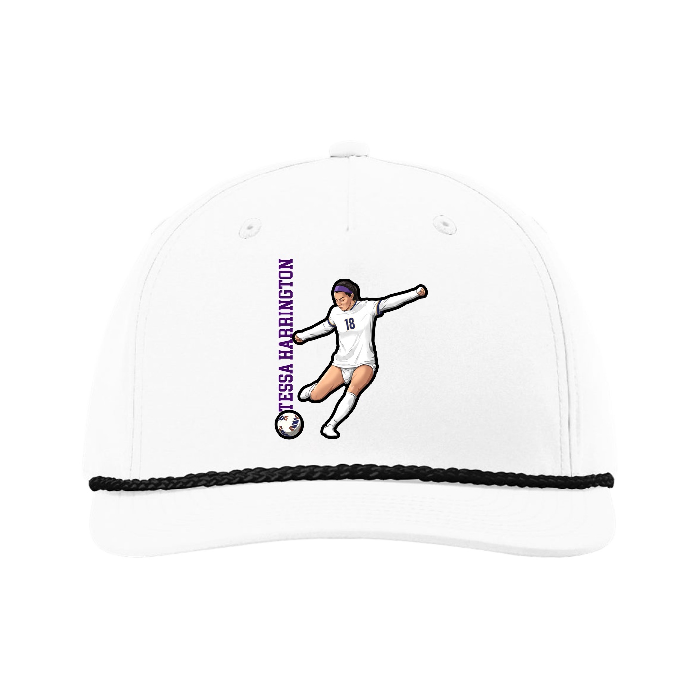 Five-Panel Classic Rope Cap — Name Vertical in White