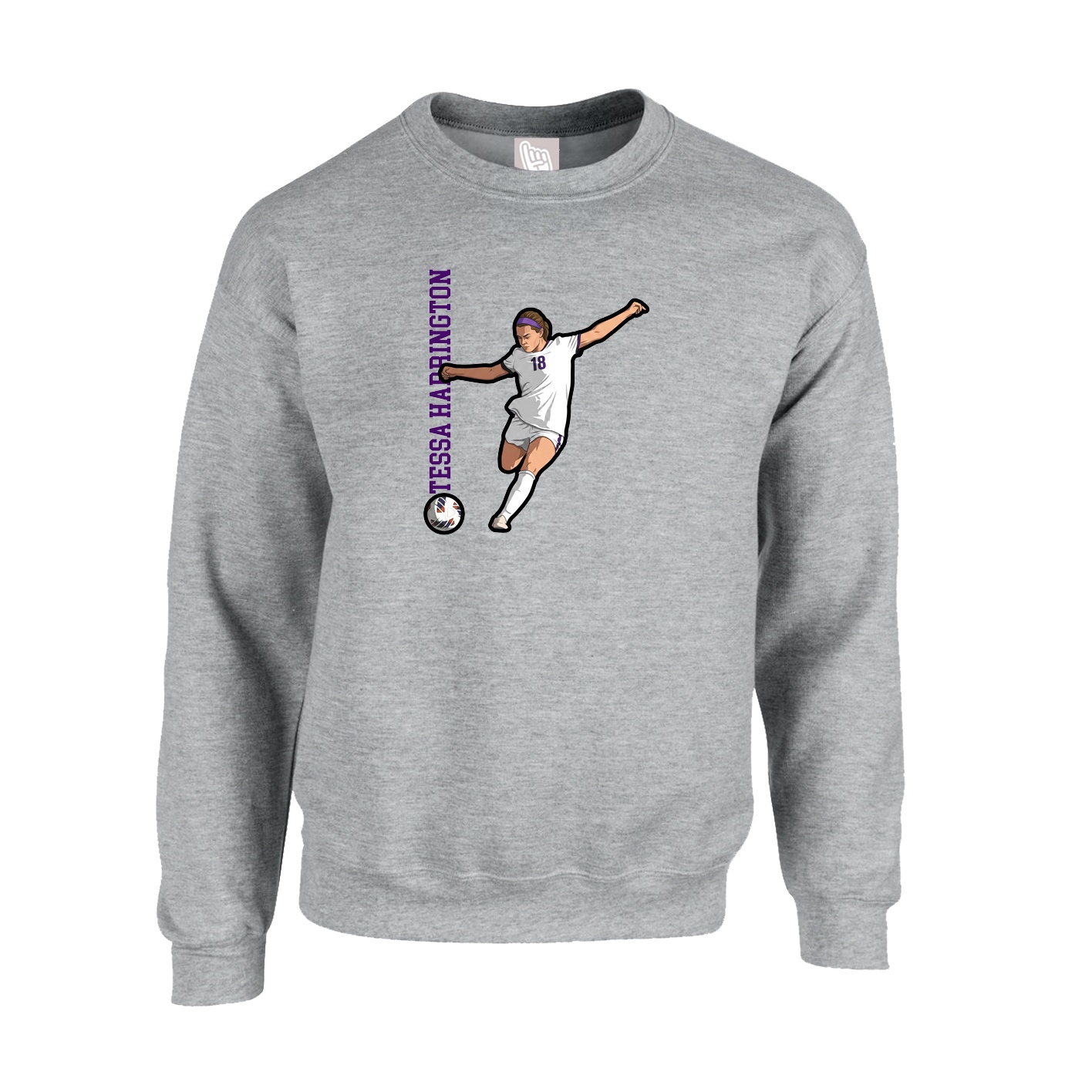 Fleece Crew — Name Vertical in Grey
