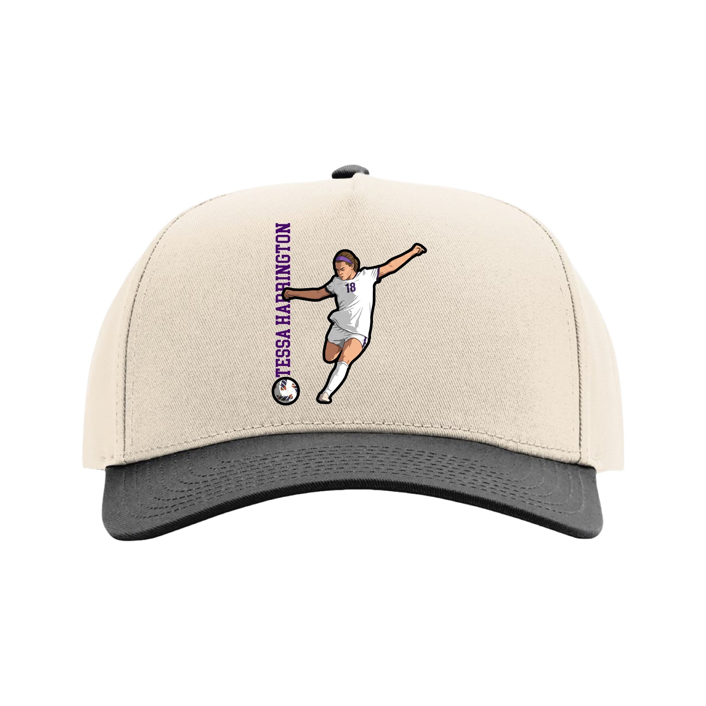 Full Fabric Five-Panel Champ Cap — Name Vertical in Cream/Black
