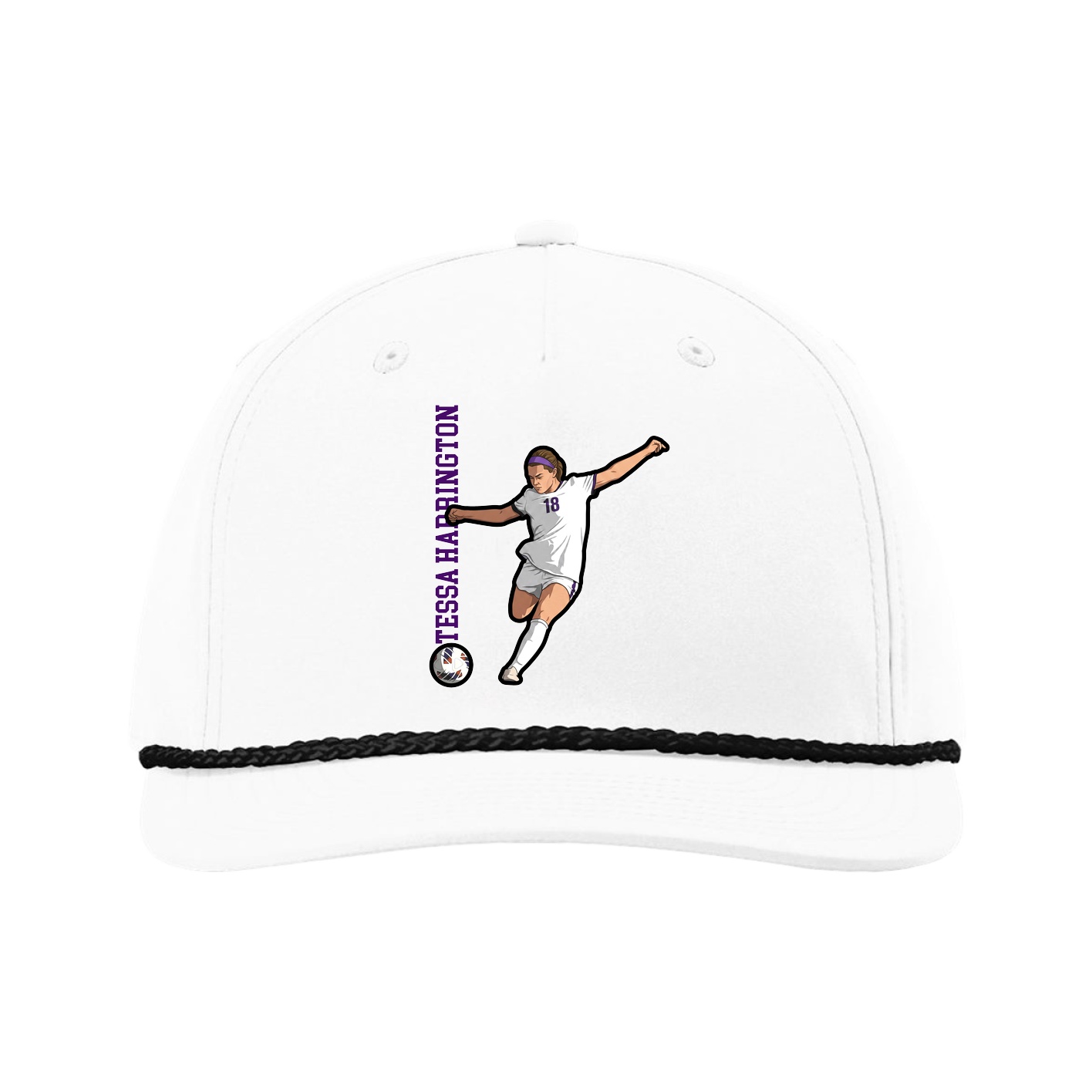 Five-Panel Classic Rope Cap — Name Vertical in White