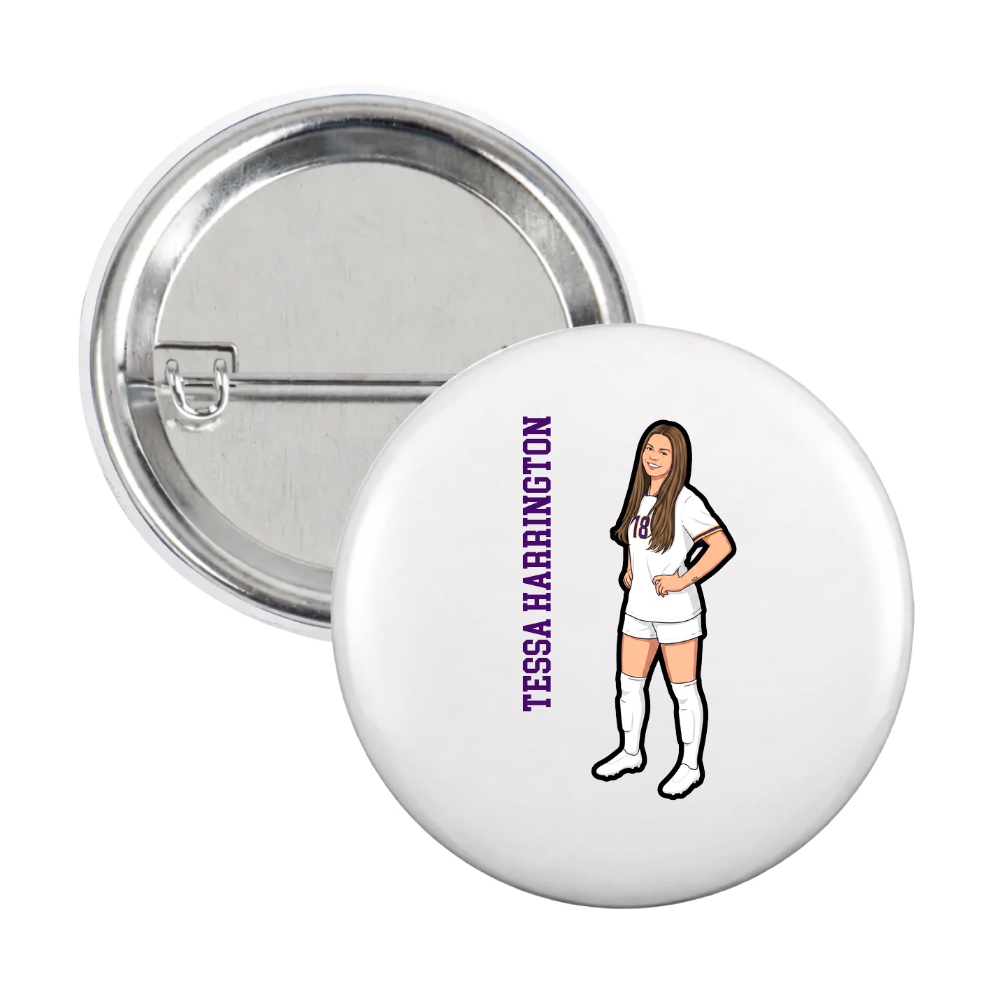 Game Day Button — Name Vertical in White