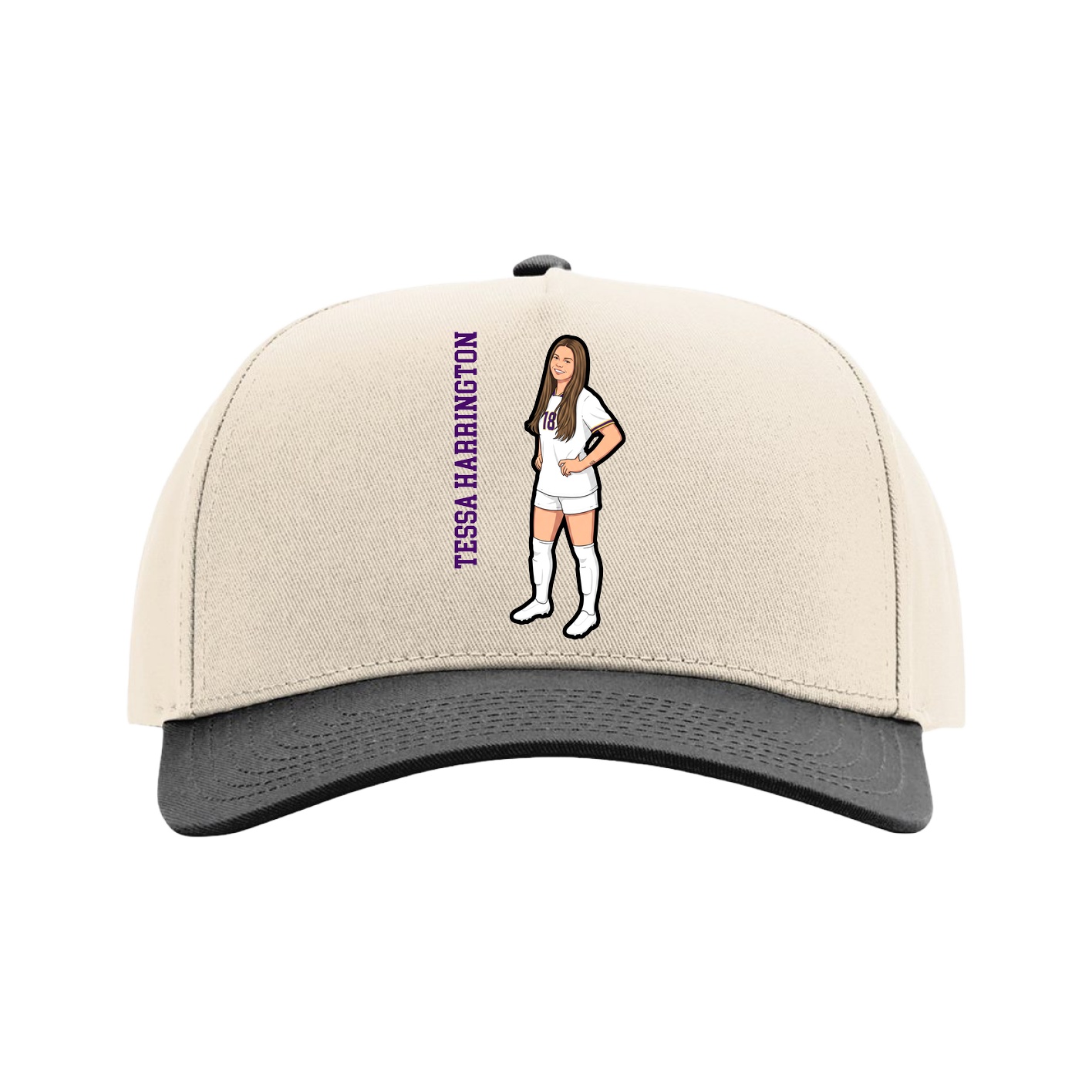 Full Fabric Five-Panel Champ Cap — Name Vertical in Cream/Black