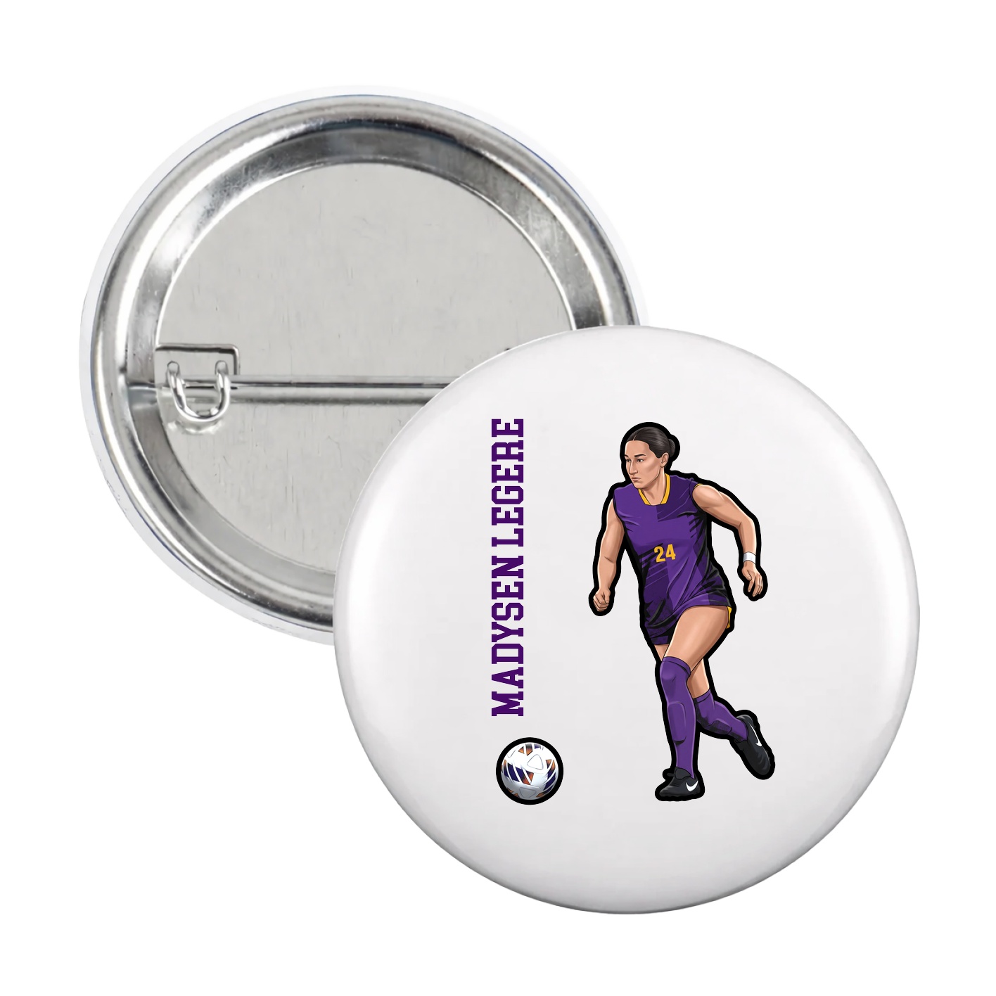 Game Day Button — Name Vertical in White