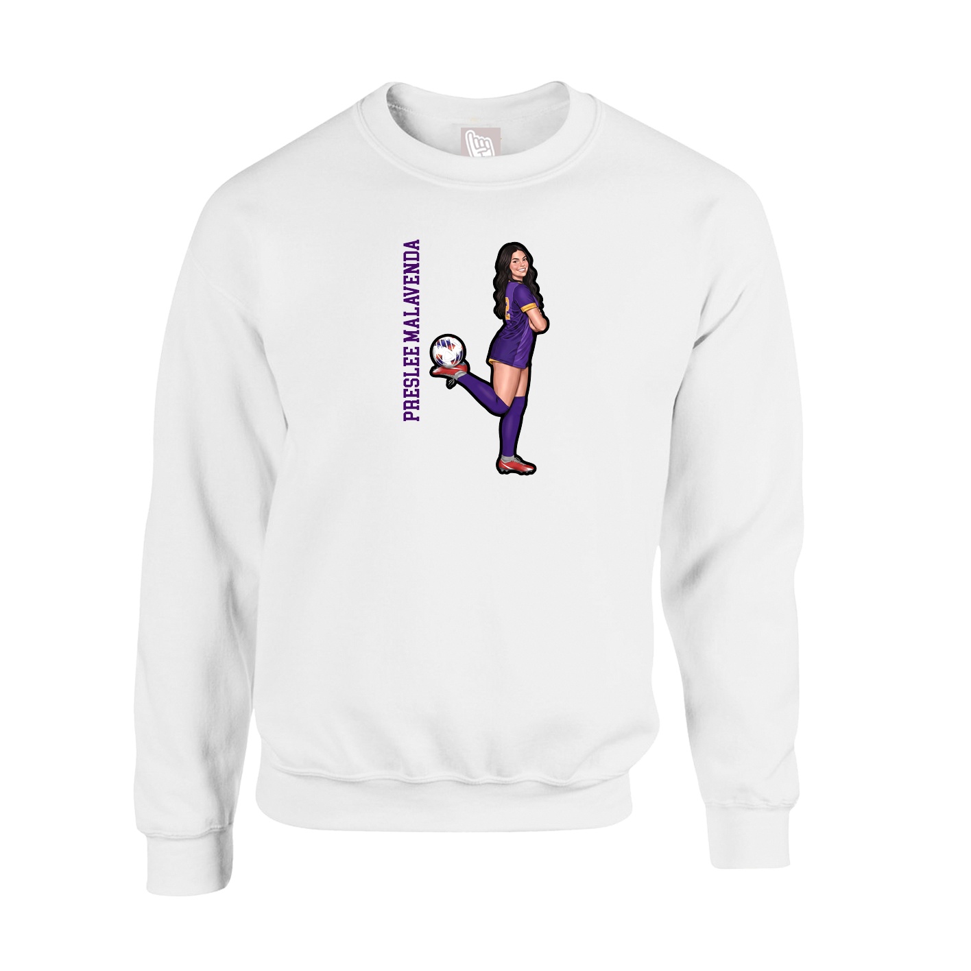 Fleece Crew — Name Vertical in White