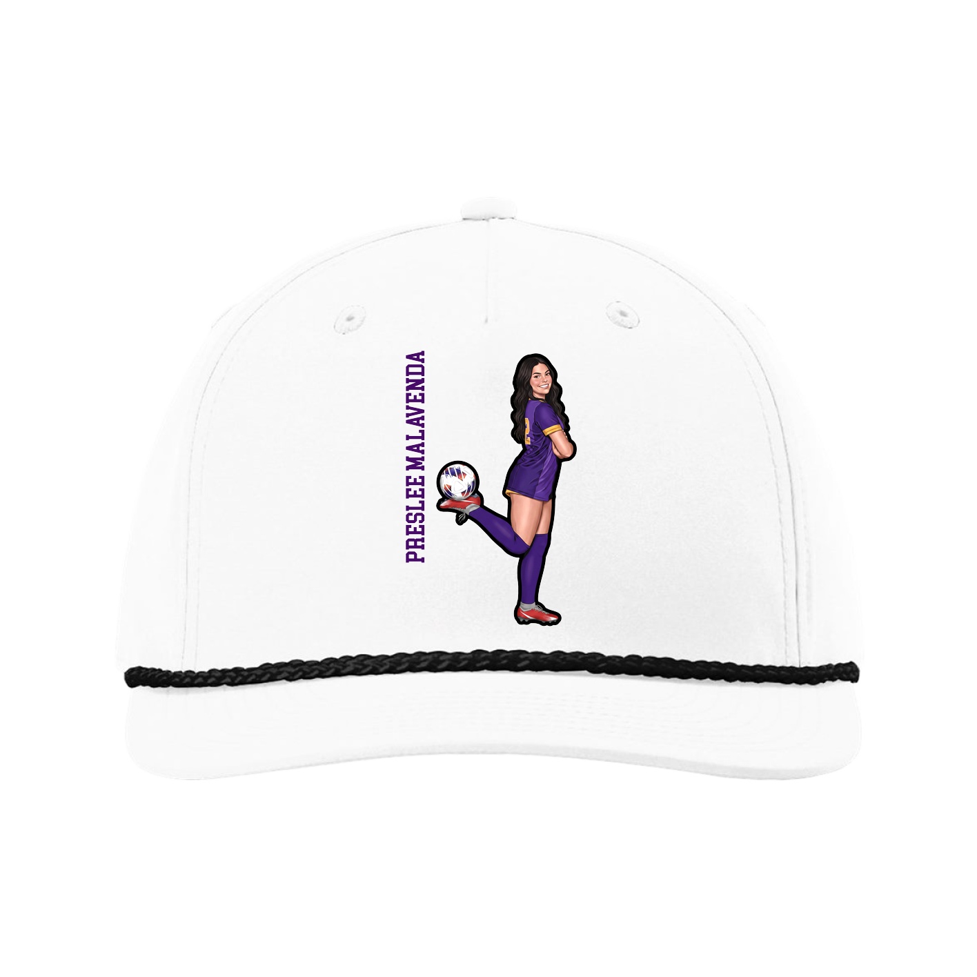 Five-Panel Classic Rope Cap — Name Vertical in White