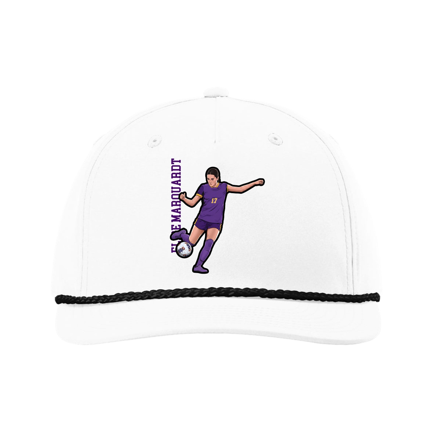 Five-Panel Classic Rope Cap — Name Vertical in White