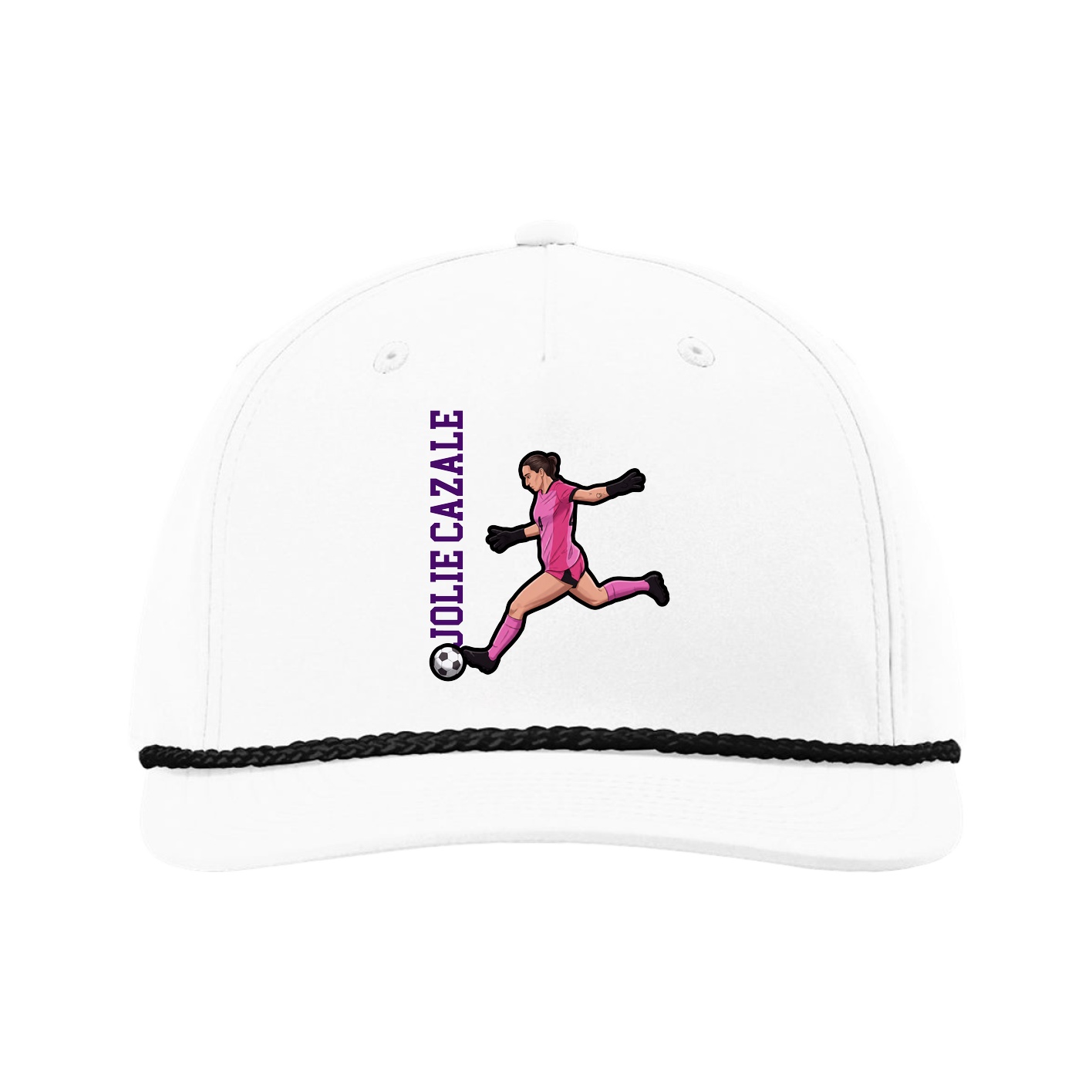 Five-Panel Classic Rope Cap — Name Vertical in White