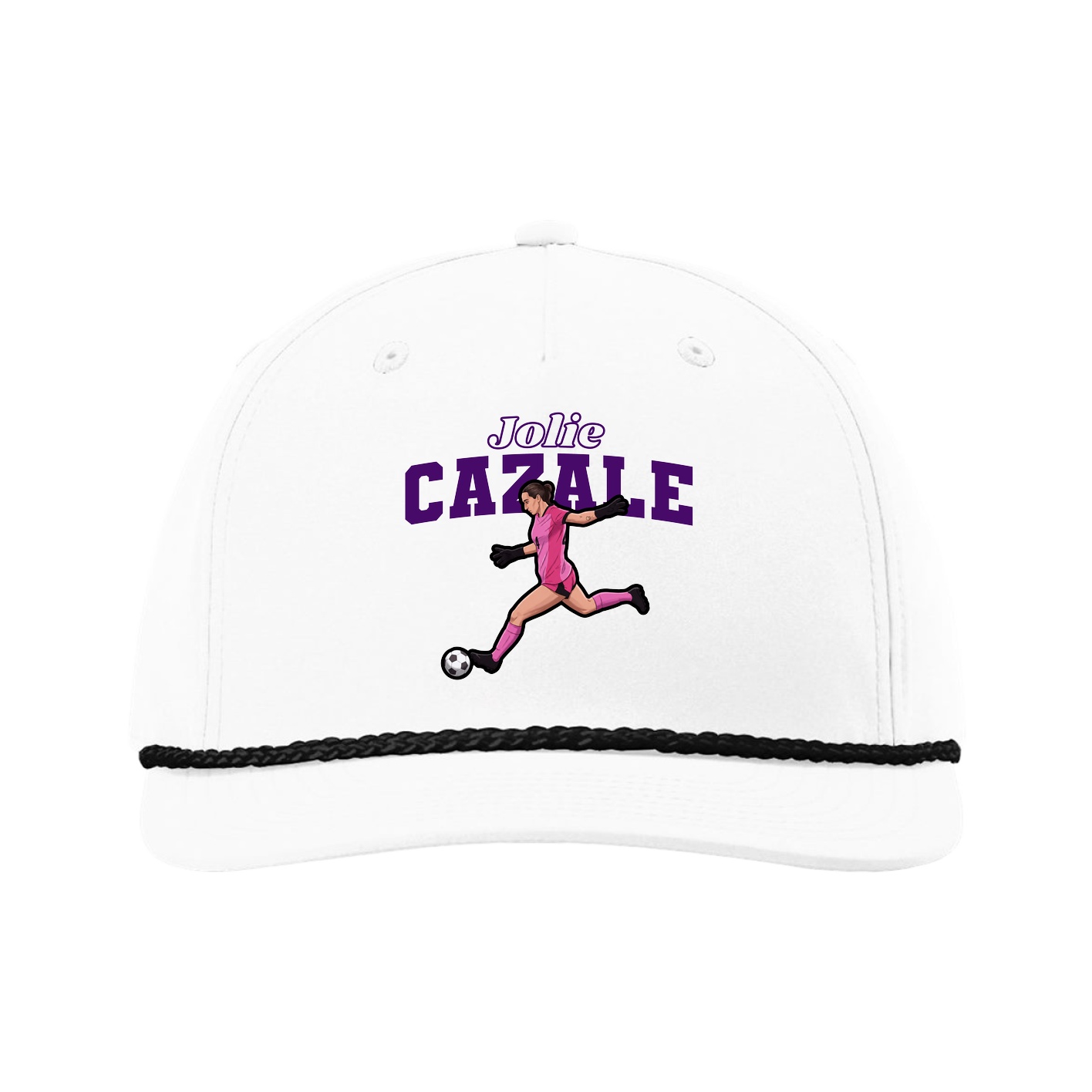 Five-Panel Classic Rope Cap — Name Arch in White