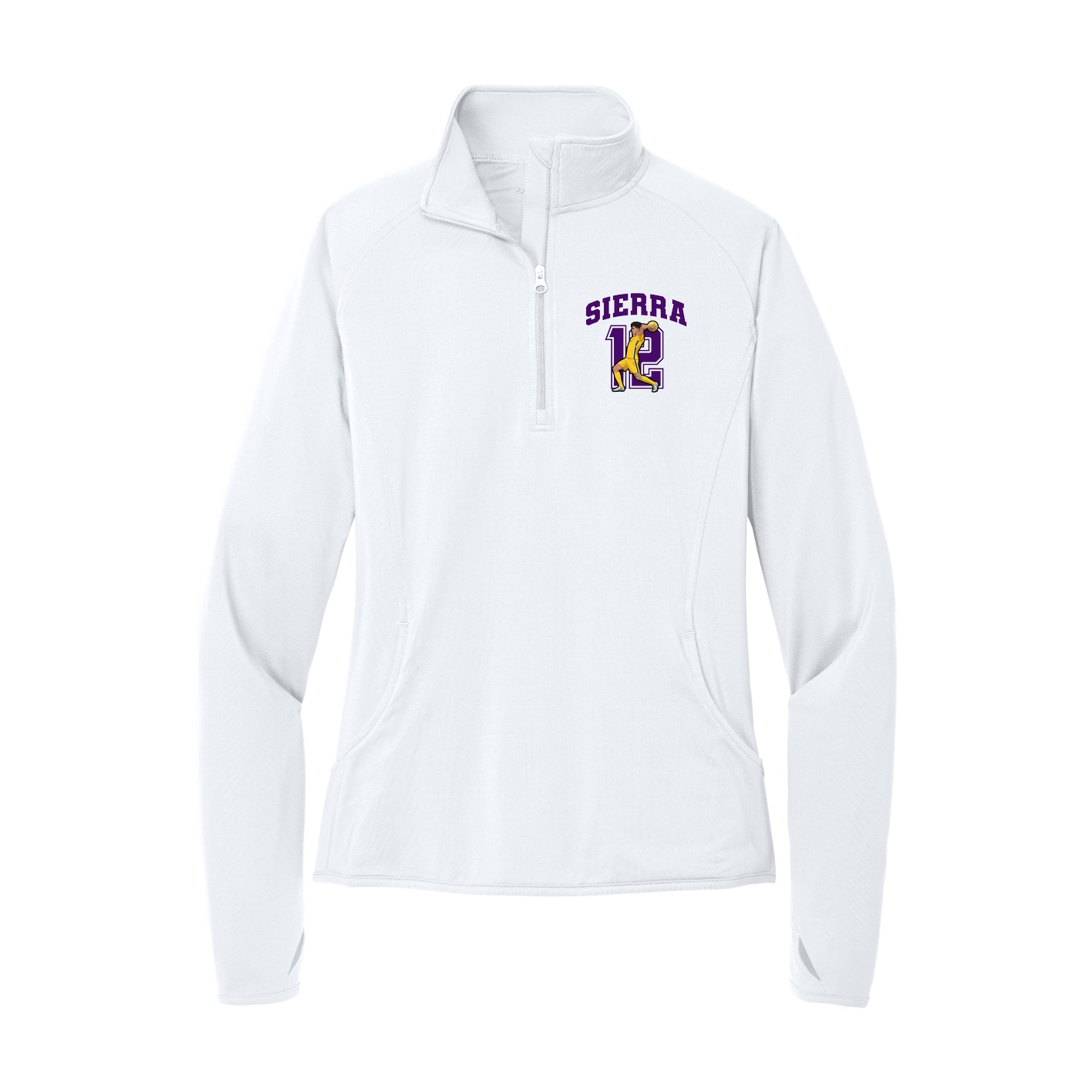 Women's Q-Zip Pullover — Number in White