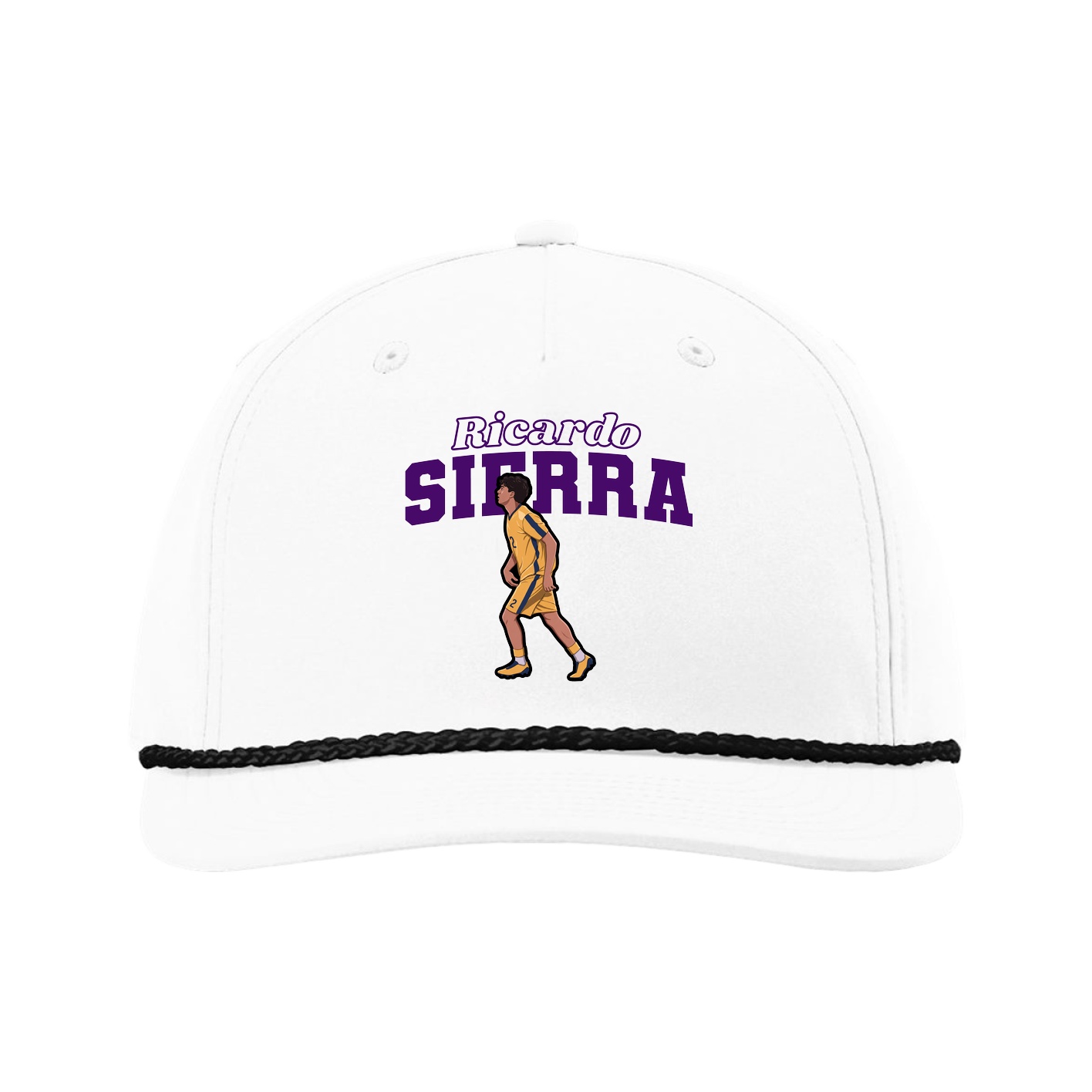 Five-Panel Classic Rope Cap — Name Arch in White