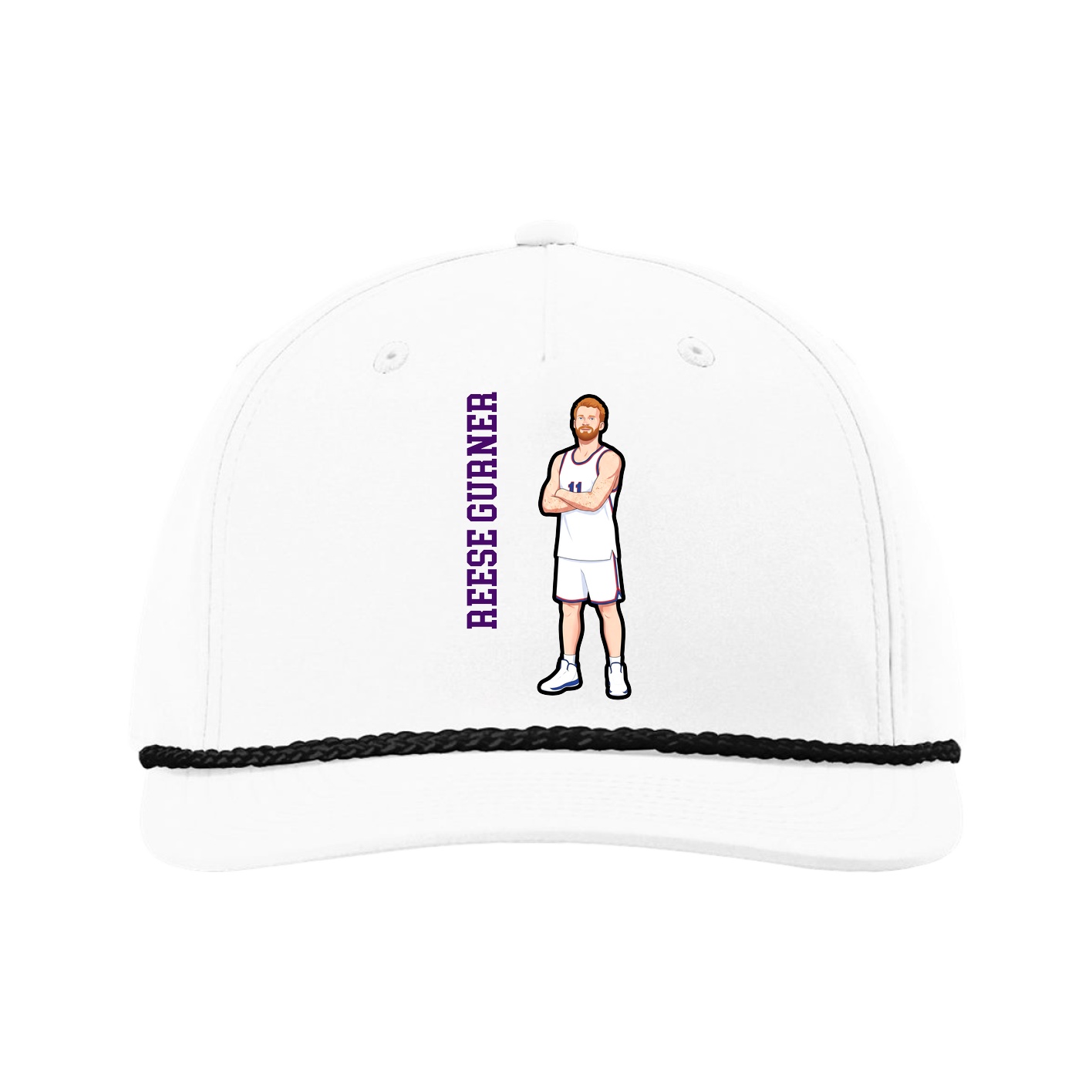 Five-Panel Classic Rope Cap — Name Vertical in White