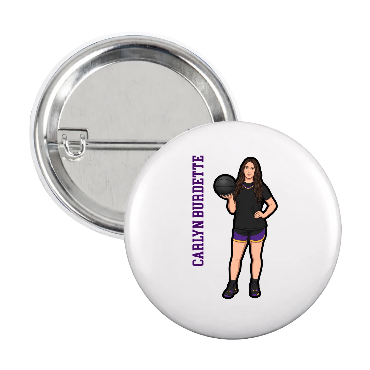 Game Day Button — Name Vertical in White