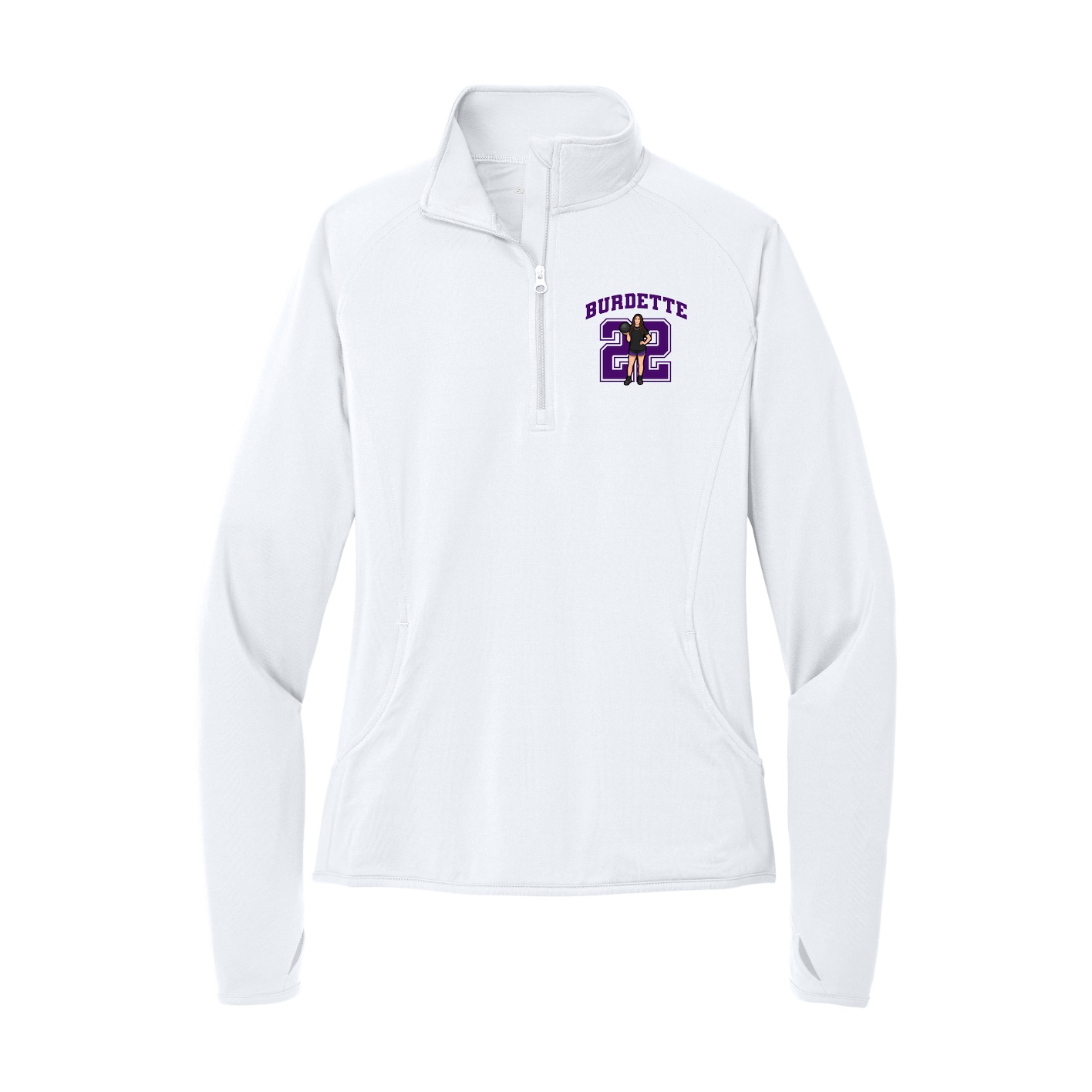 Women's Q-Zip Pullover — Number in White