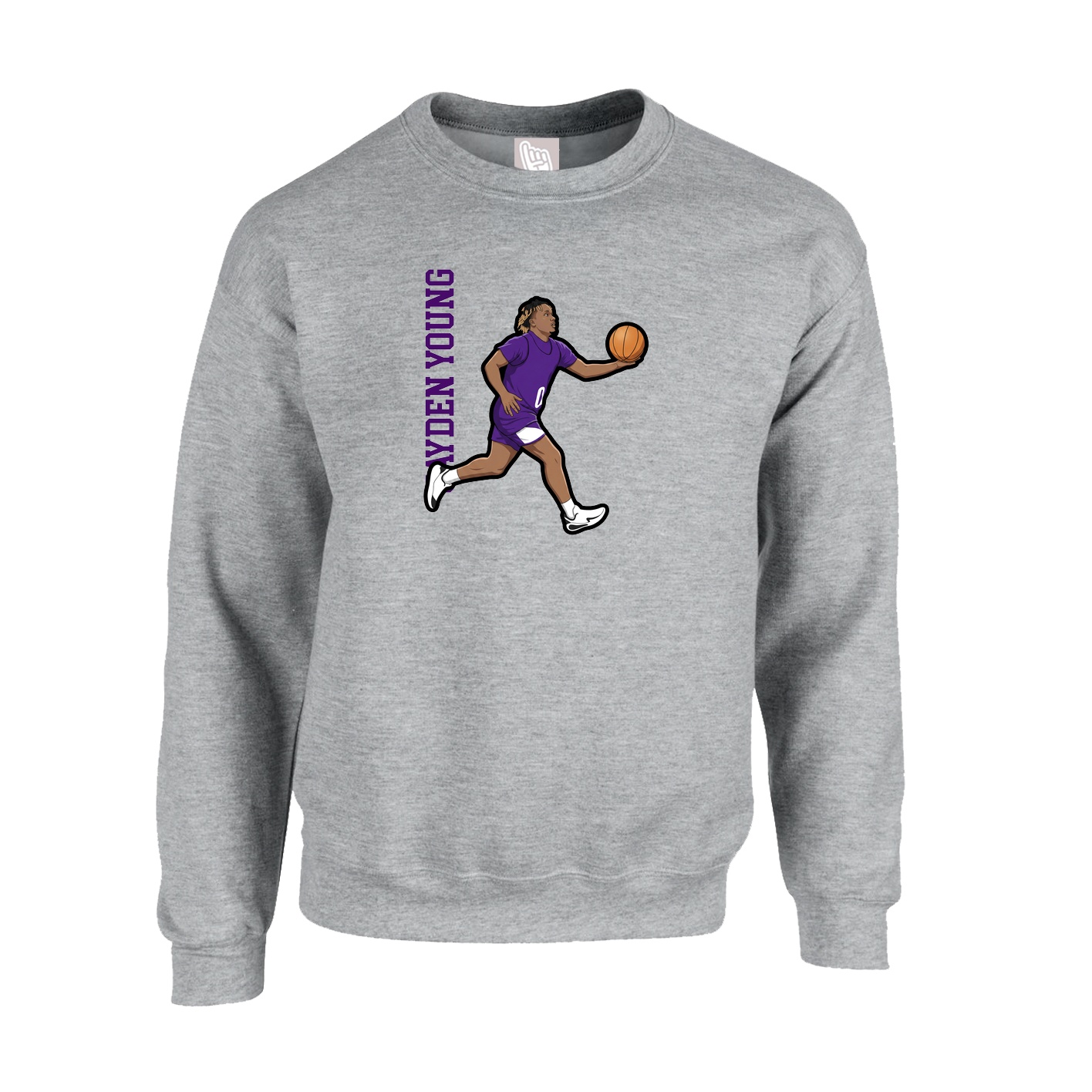 Fleece Crew — Name Vertical in Grey