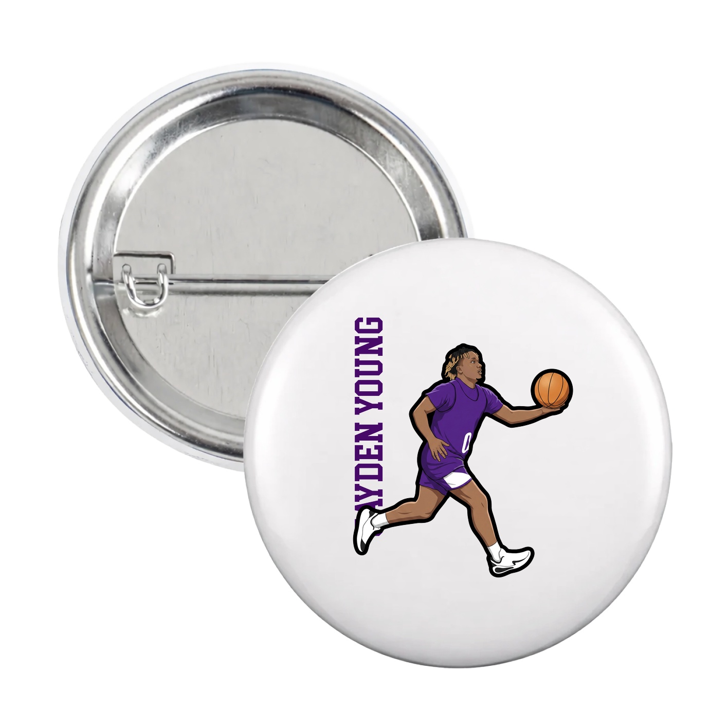 Game Day Button — Name Vertical in White